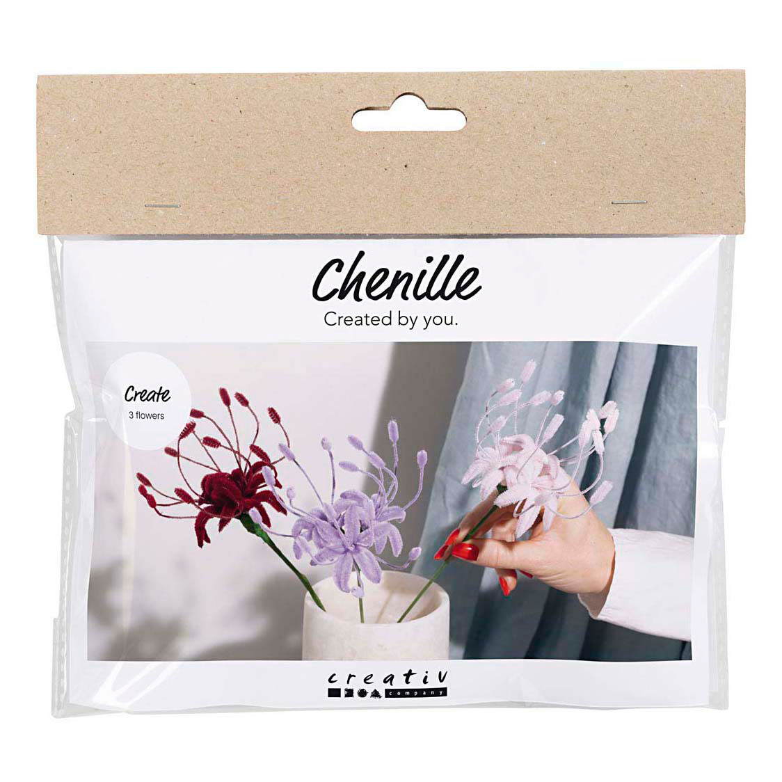 Mini kit de loisirs créatifs Fleurs de lys en fil chenille rose clair