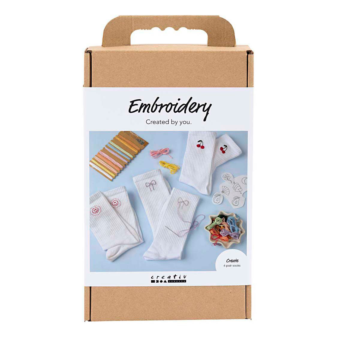 Ensemble de loisirs créatifs : chaussettes blanches à broder