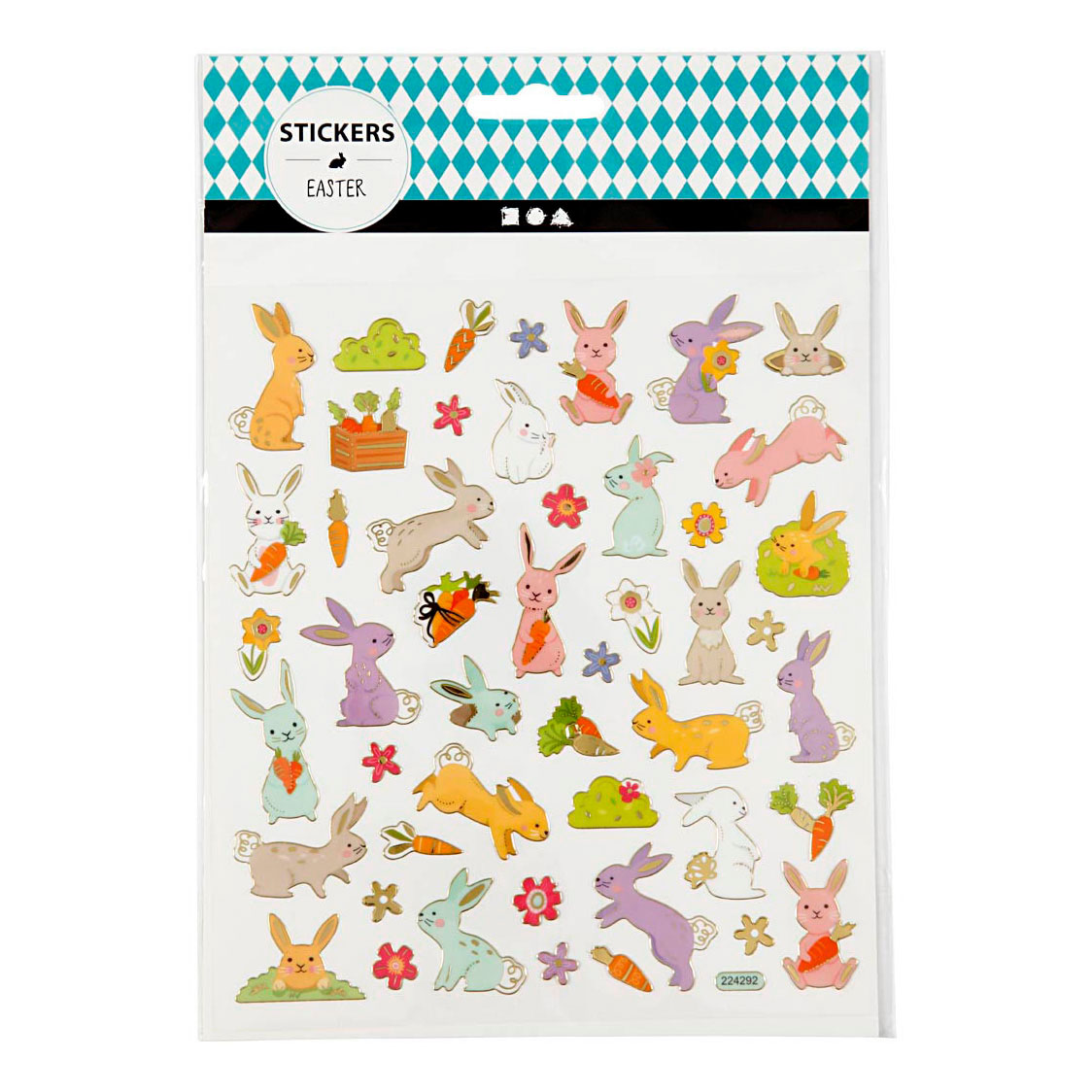 planche d'autocollants lapin de Pâques