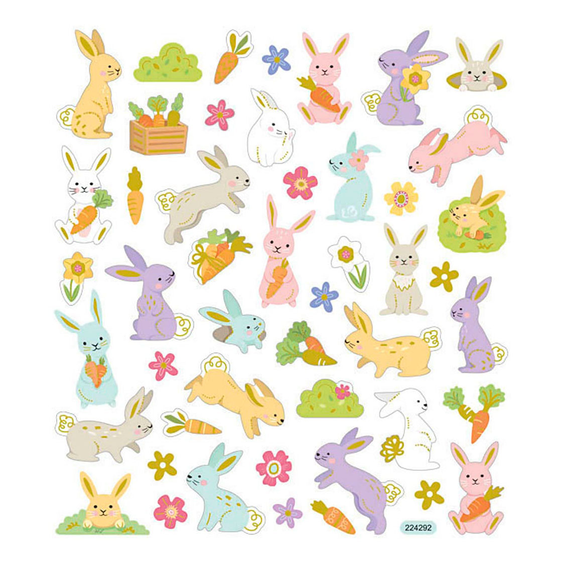 planche d'autocollants lapin de Pâques