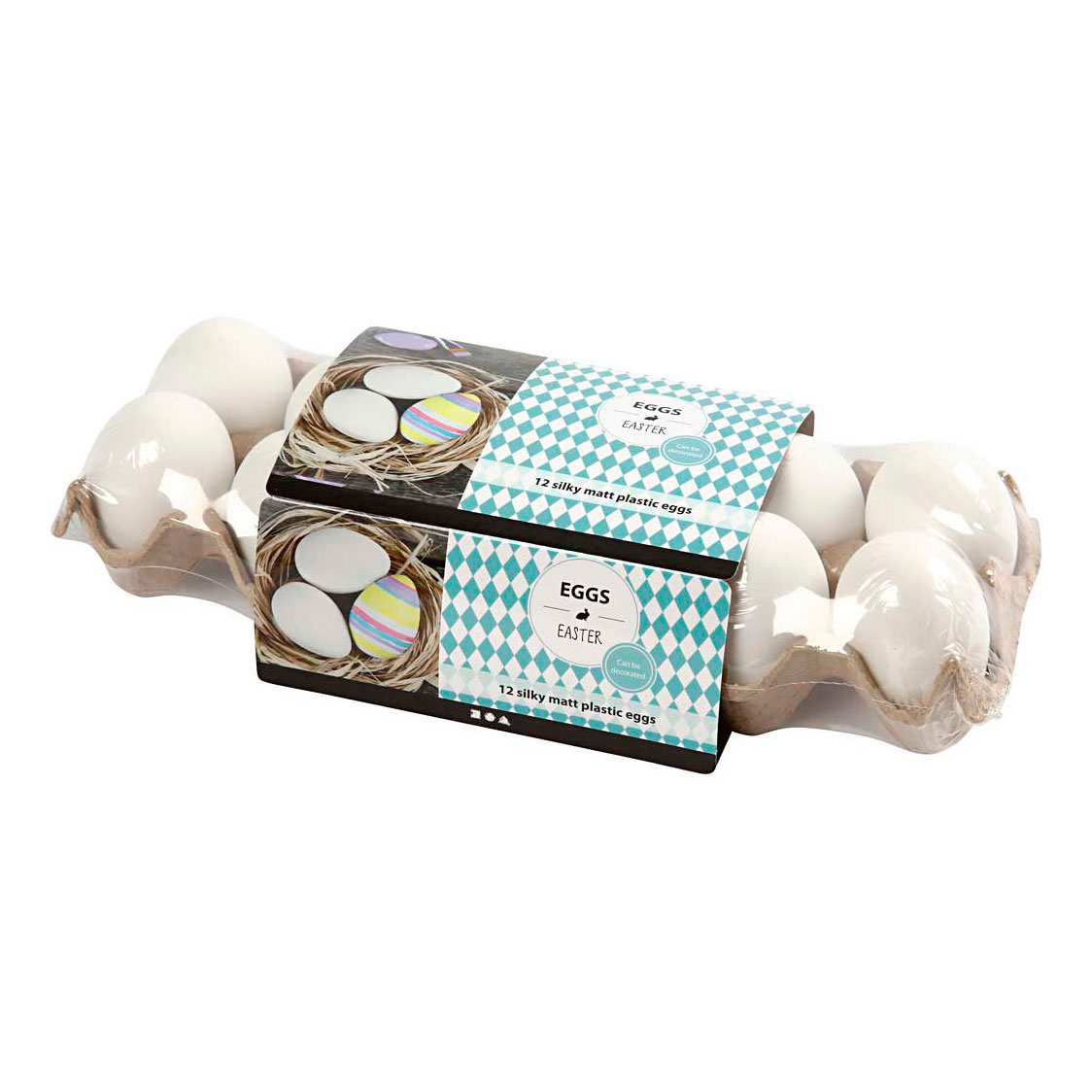 Œufs en plastique dans une boîte à œufs 6cm - 12 pièces.