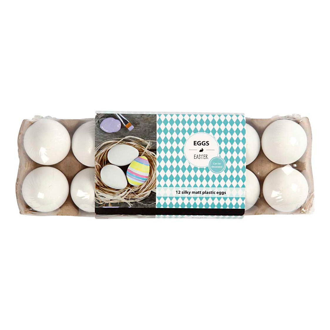 Œufs en plastique dans une boîte à œufs 6cm - 12 pièces.