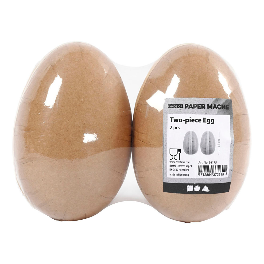 Œufs en carton en deux parties 12 cm - 2 pièces.