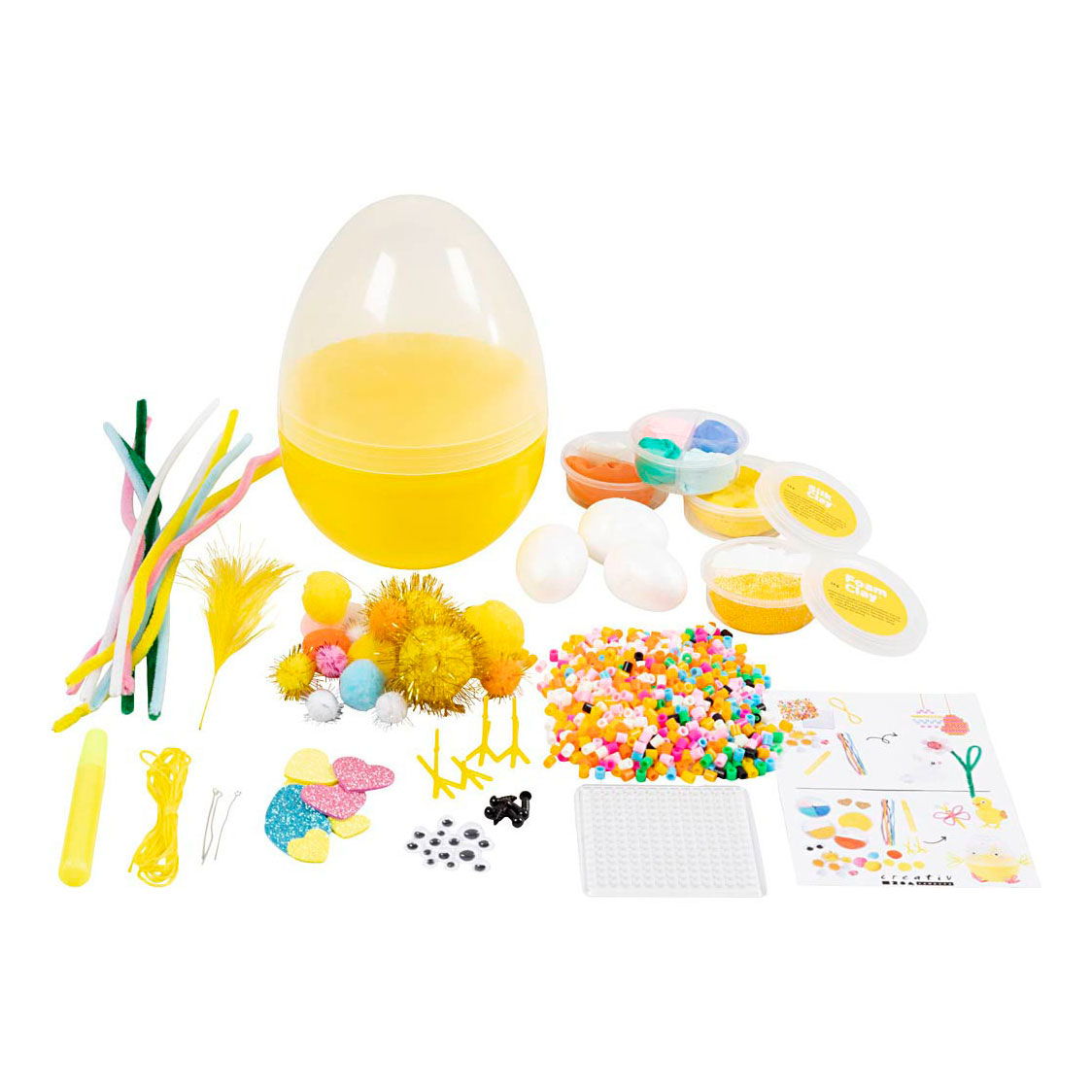 Boîte à bricolage, œufs de Pâques, décorations de Pâques assorties