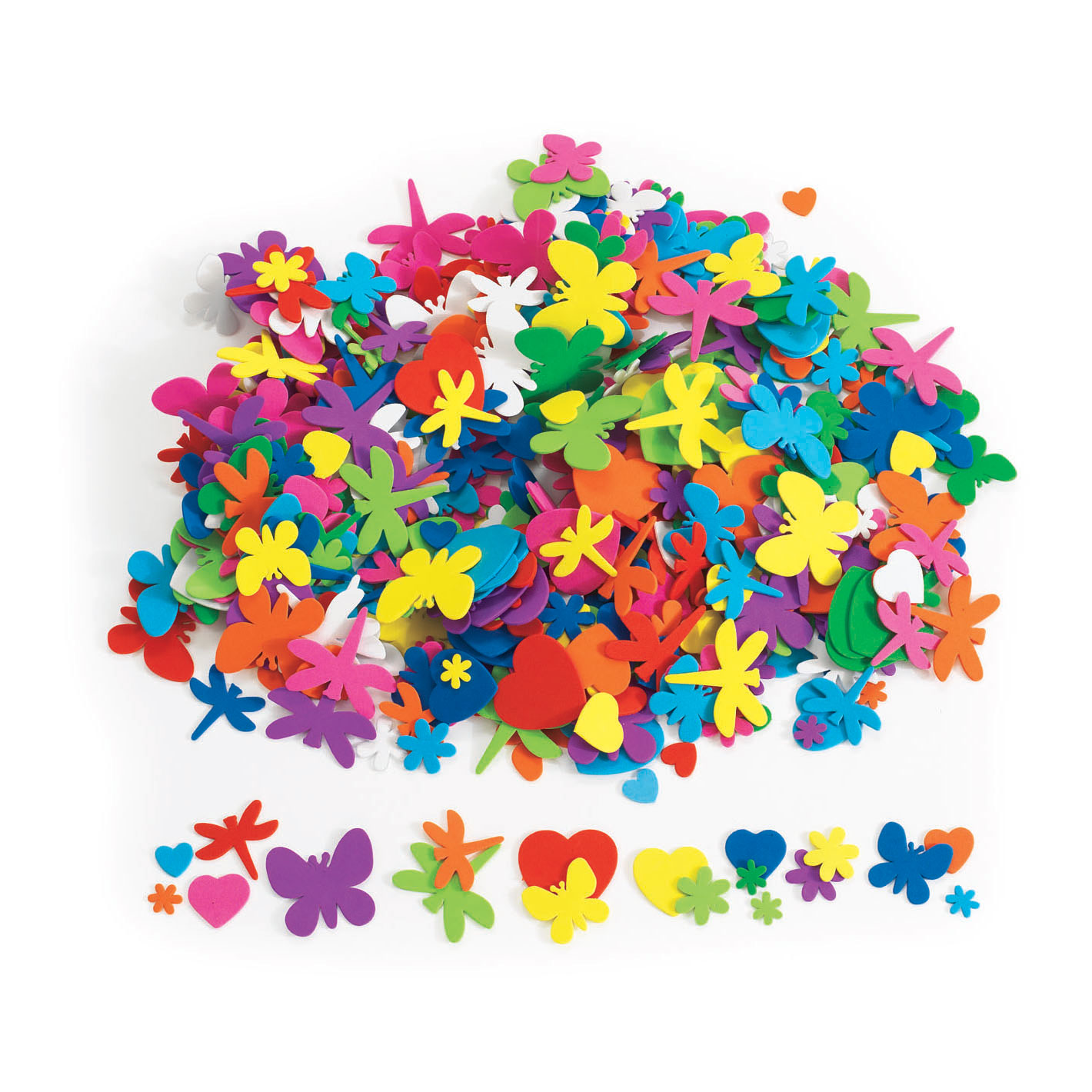 Färbungen – Blumen-, Herz- und Insektenformen aus Schaumstoff, 500 Stück.