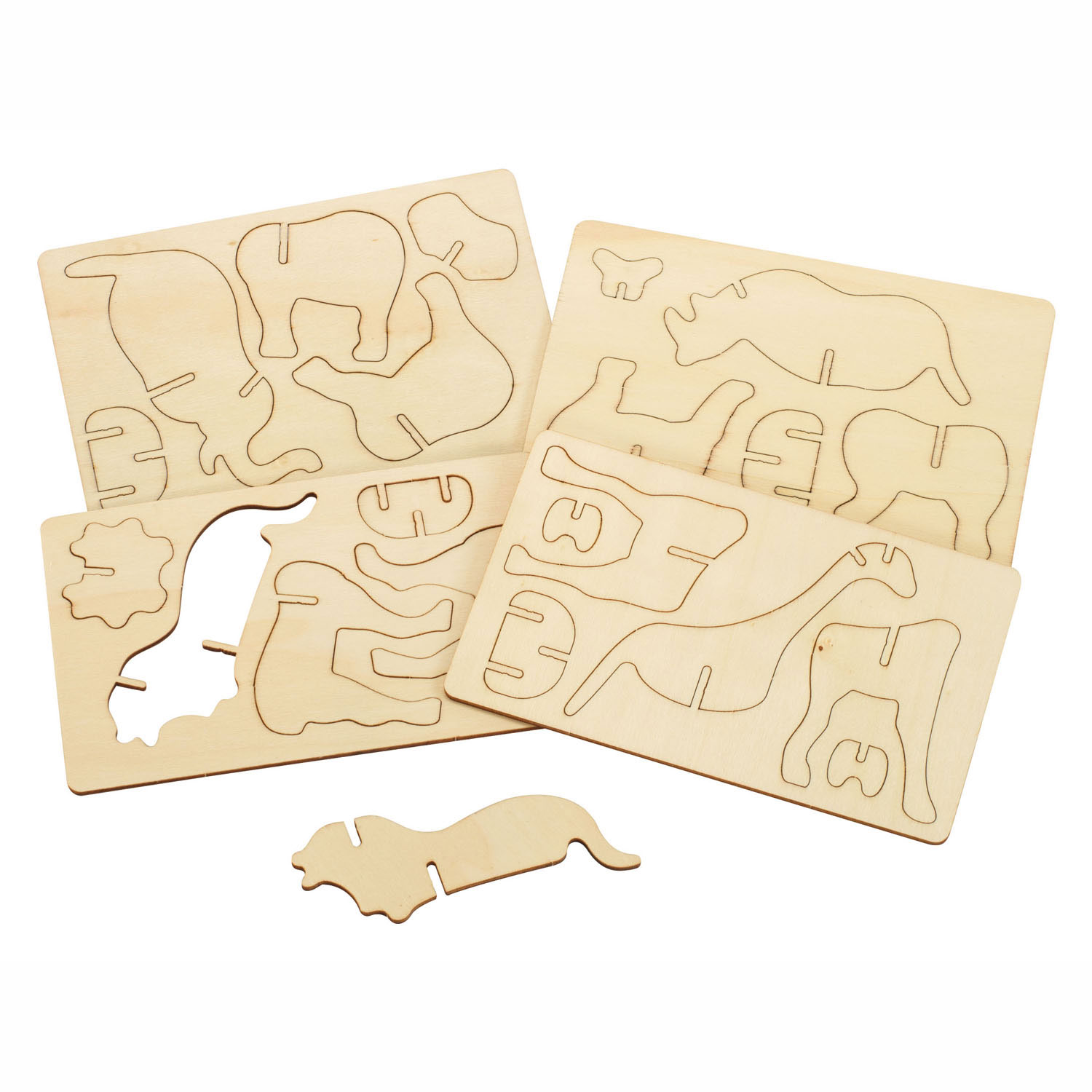 Colorations - Créez et décorez votre puzzle 3D en bois Animaux de la jungle, lot de 4