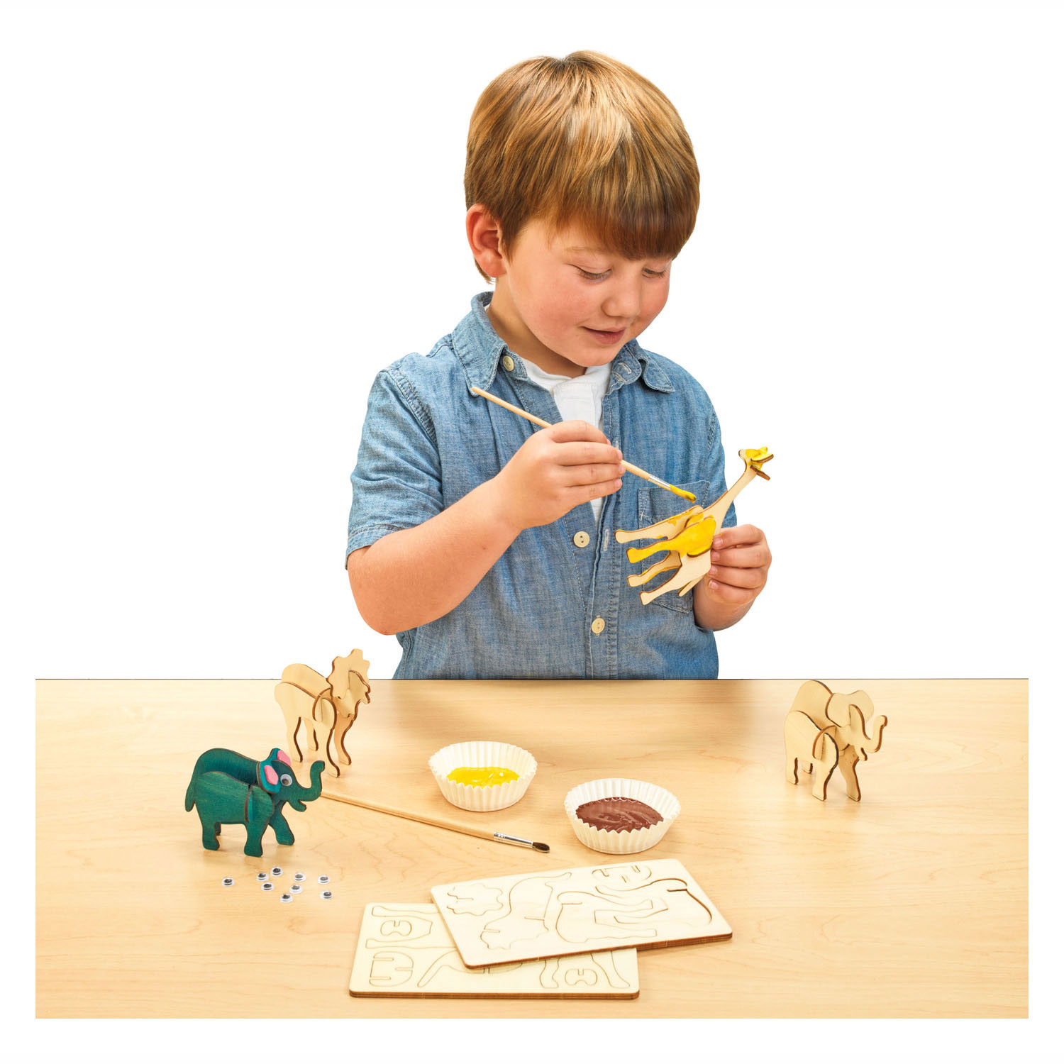 Colorations - Maak en Versier je Houten 3D Puzzel Jungledieren, Set van 4