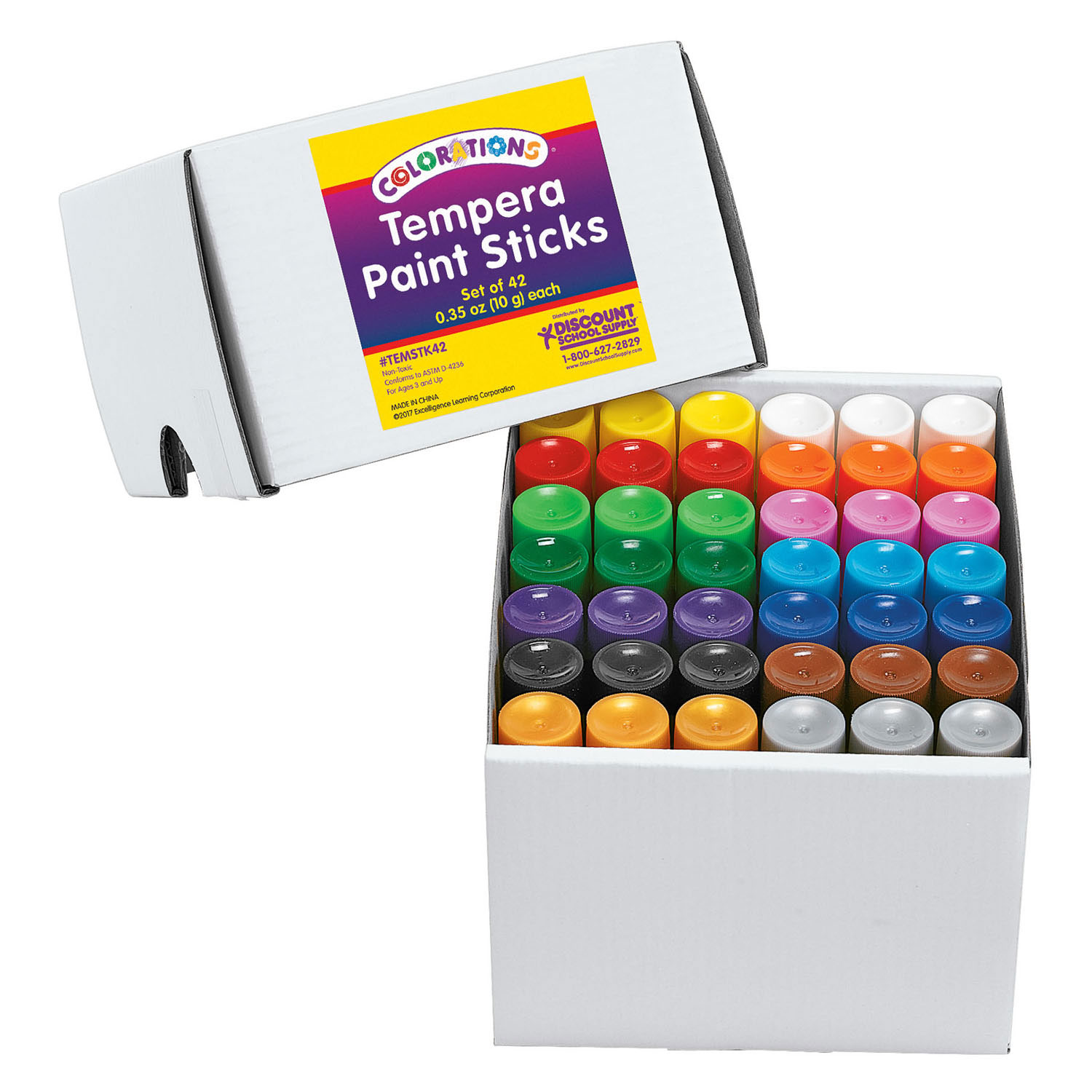 Colorations - Bâtonnets de peinture tempera en 14 couleurs - 42 pièces.