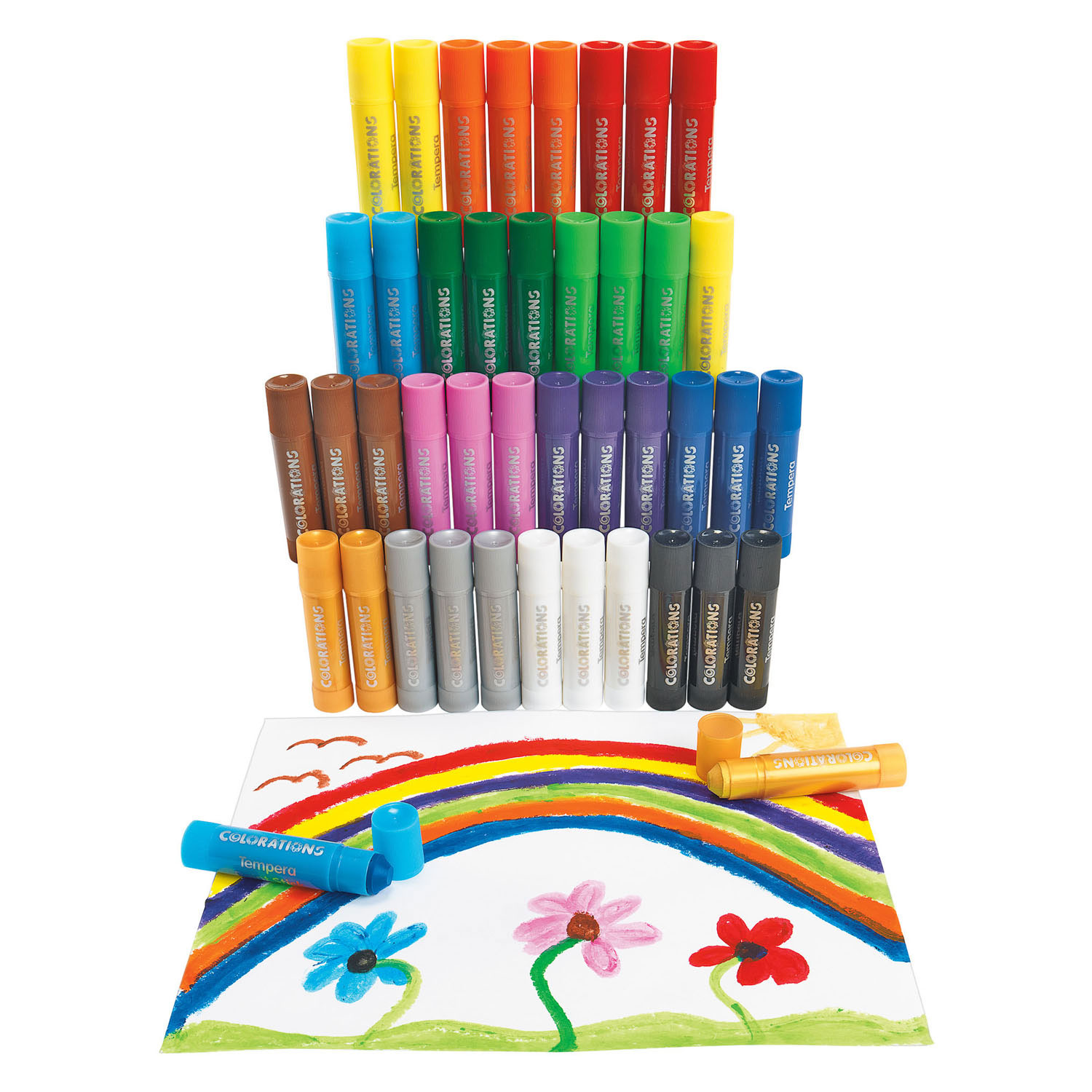Colorations - Bâtonnets de peinture tempera en 14 couleurs - 42 pièces.