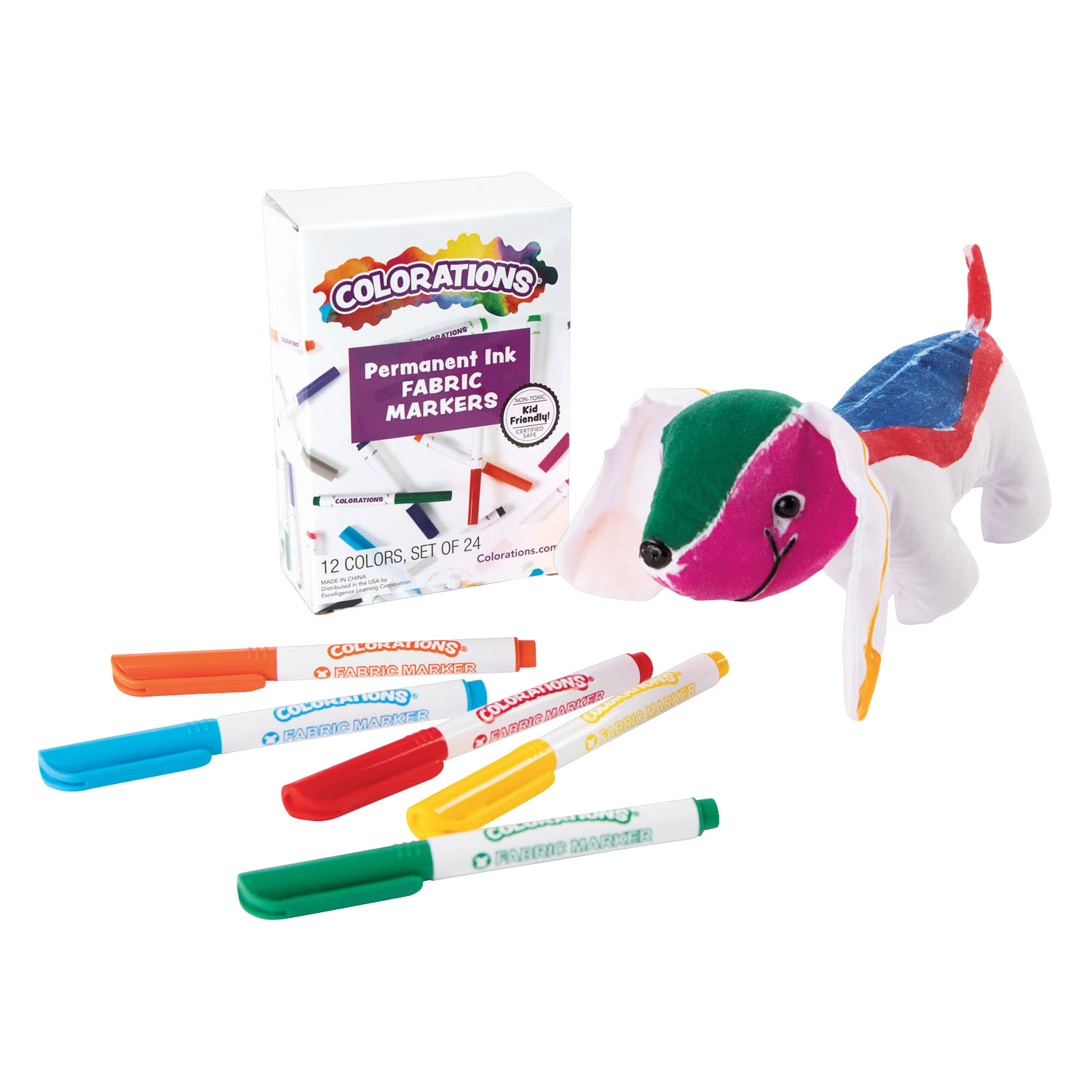 Colorations - Marqueurs textiles permanents en 12 couleurs - 12 pièces.