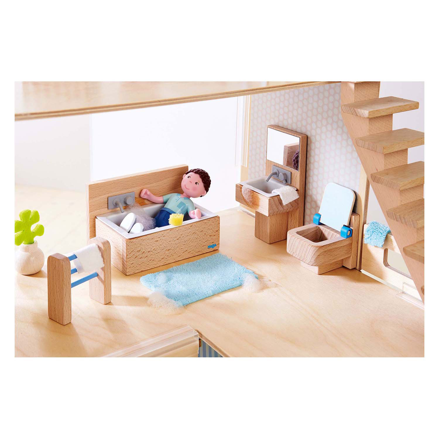 Haba Little Friends -  Houten Poppenhuismeubels Badkamer, 4dlg.