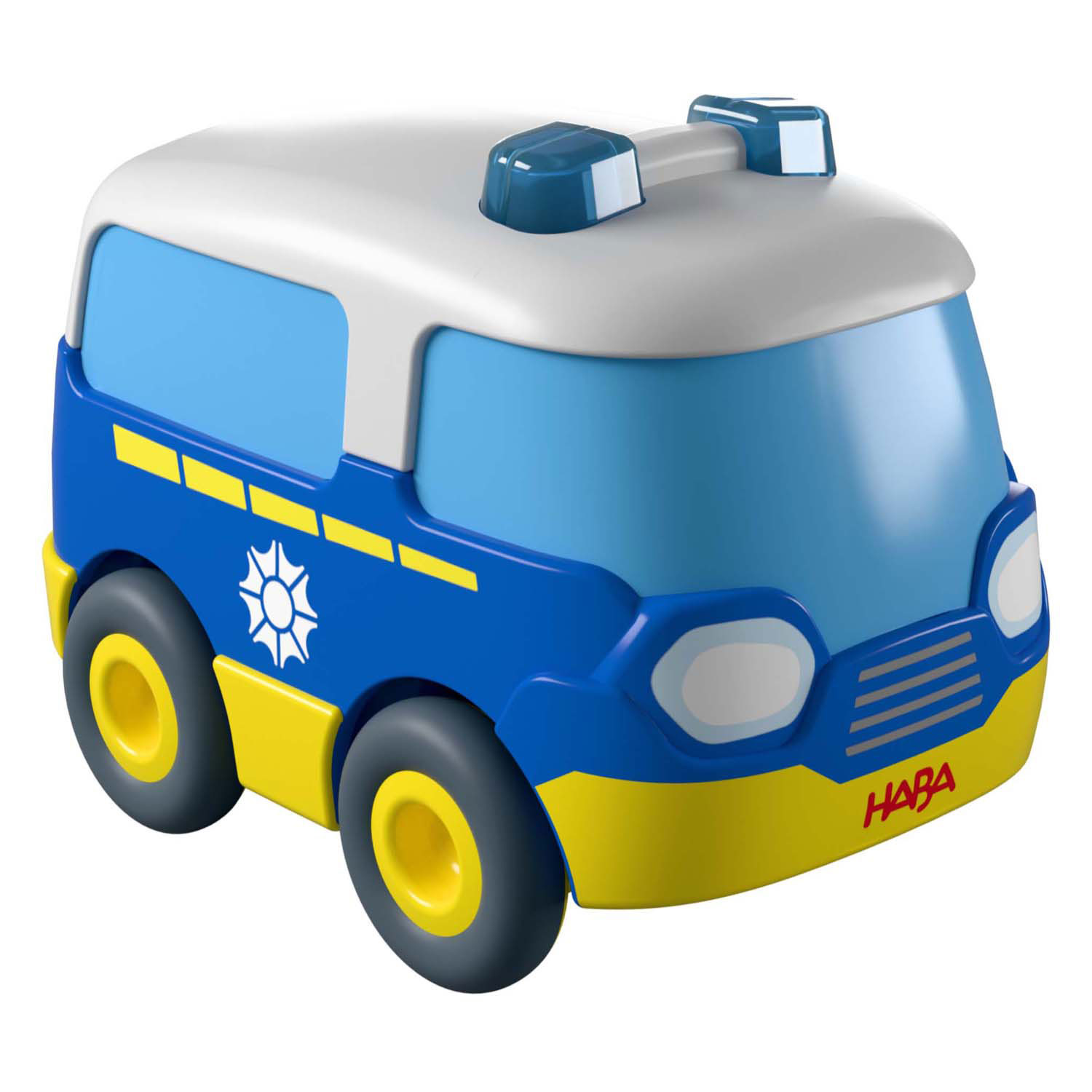 Haba Cars Polizeibus – Schwungradmotor – Nachhaltig aus recyceltem Kunststoff – Ab 2 Jahren