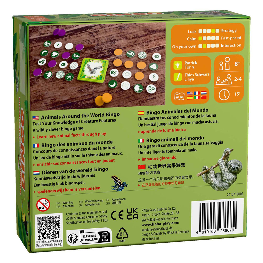 Haba Spiel - Tiere rund um die Welt - Lern-Bingo-Spiel für 2-4 Spieler