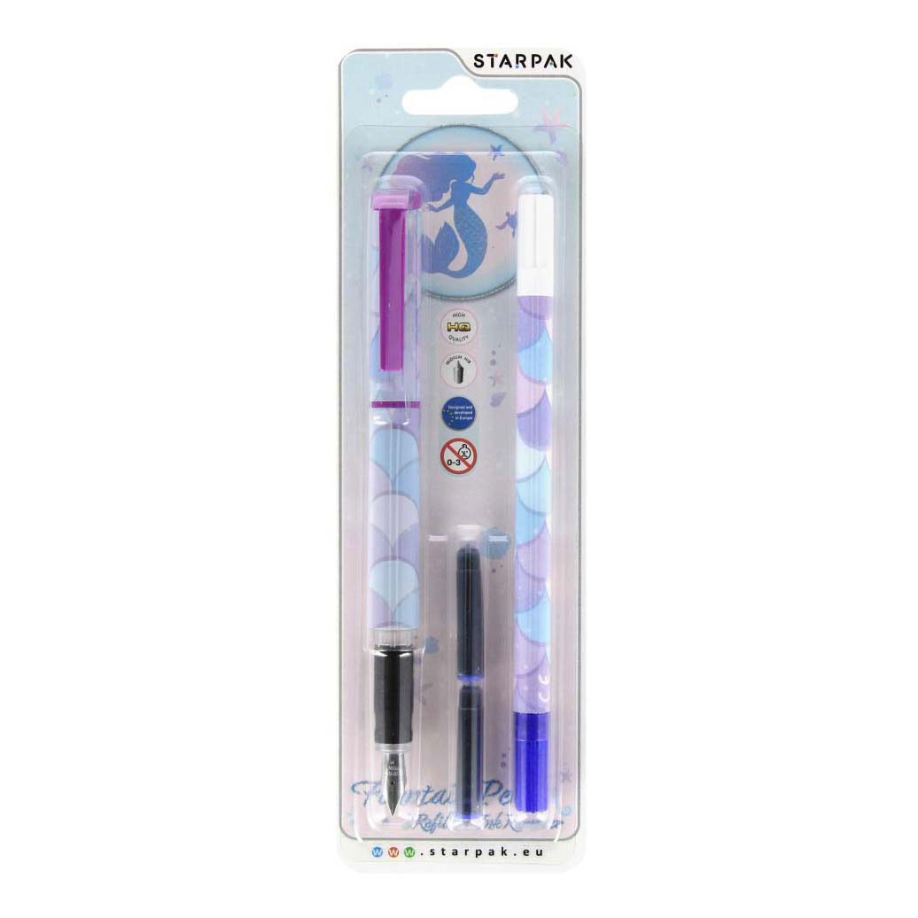 Stylo plume avec 2 recharges et efface-encre Sirène