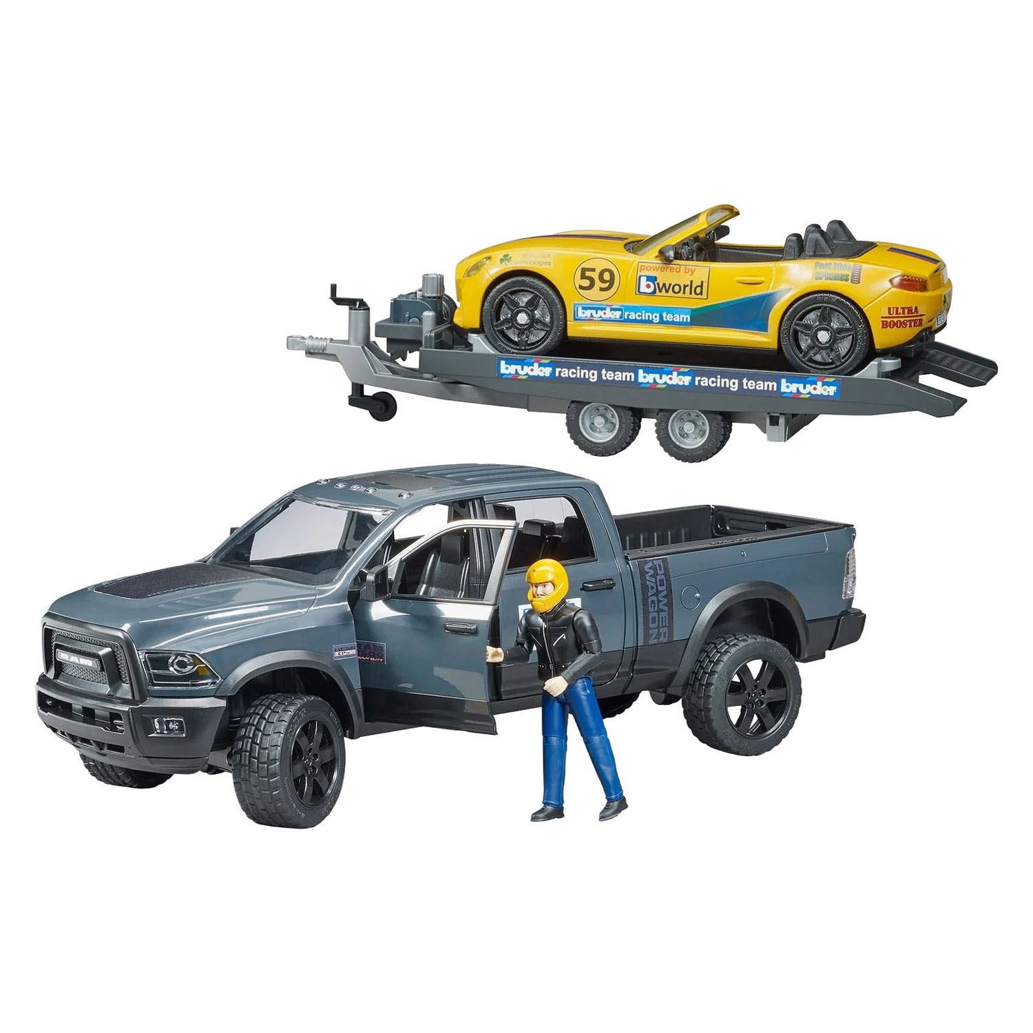Bruder Dodge Ram 2500 Power Wagon met Race-Auto - 1:16