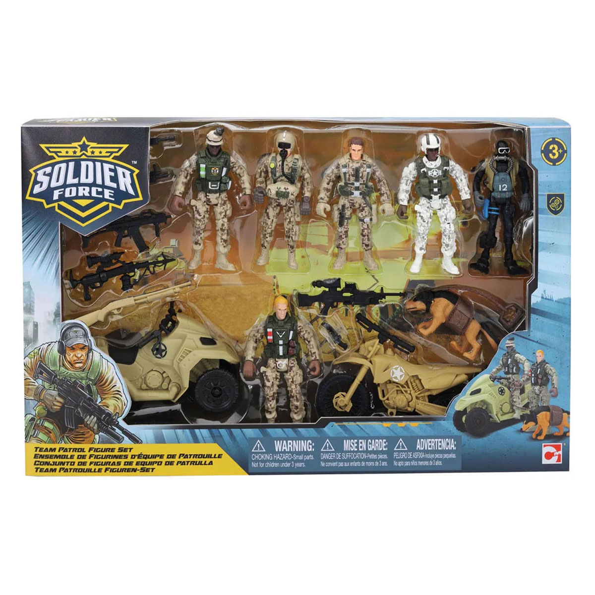 Soldier Force Speelfiguren set 6 Soldaten, hond en 2 Motorfietsen