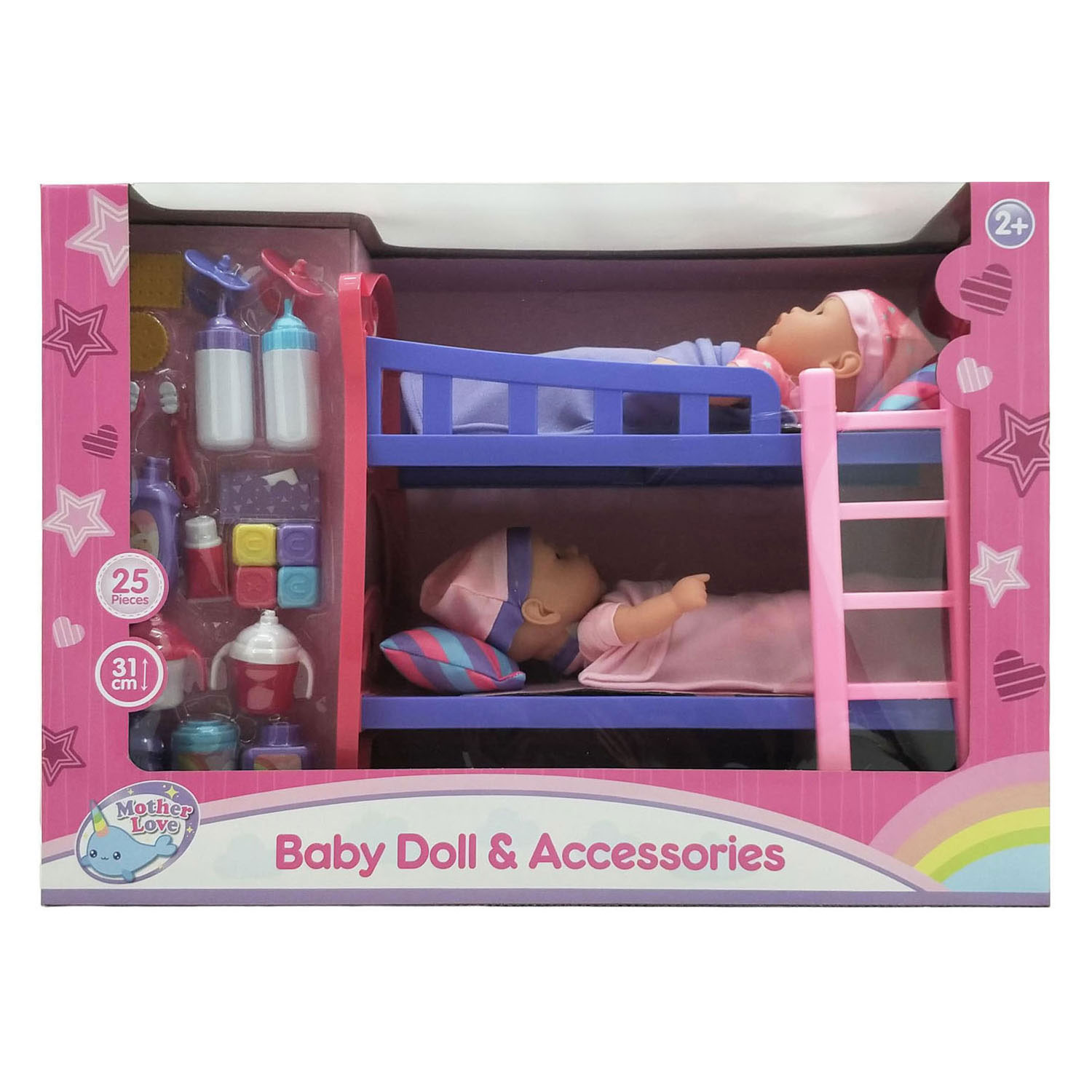 Stapelbedje met 2 Poppen 31cm - 25dlg.