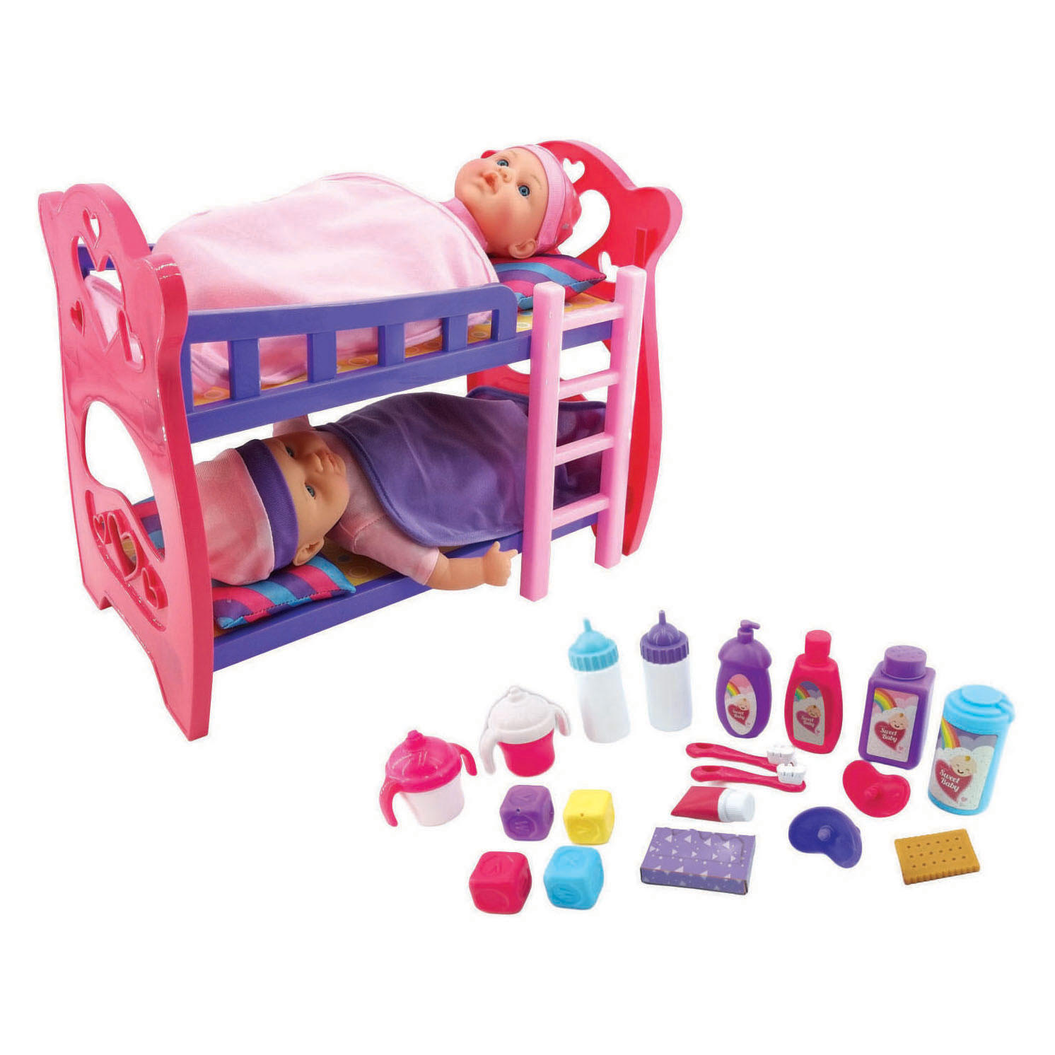 Stapelbedje met 2 Poppen 31cm - 25dlg.