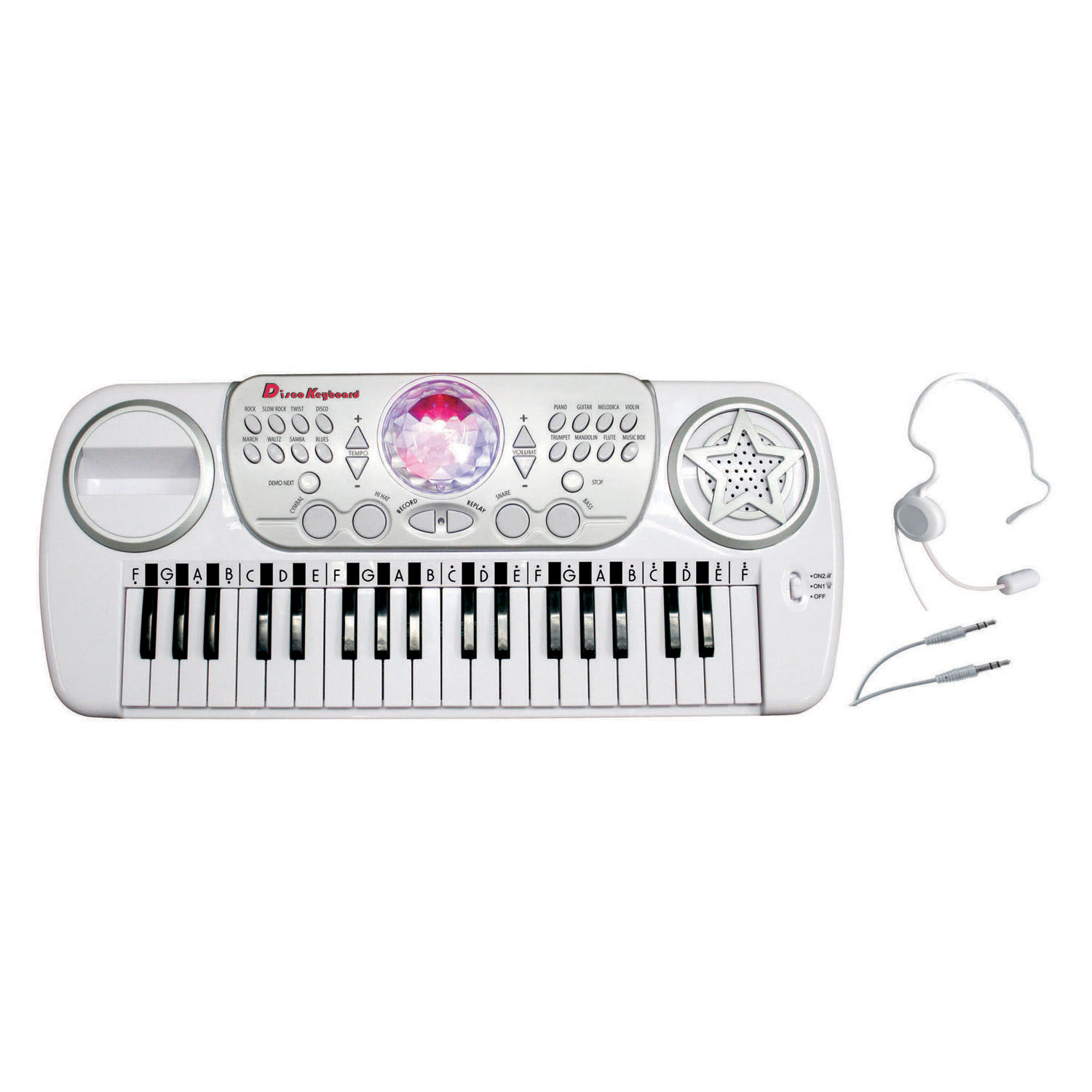 Disco-Keyboard mit 37 Tasten, Discokugel und Kopfhörermikrofon