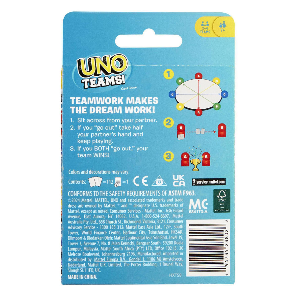 UNO Jeu de cartes par équipes