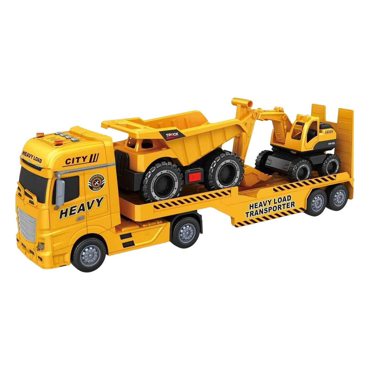 Dieplader met Dump Truck en Graafmachine - 54cm