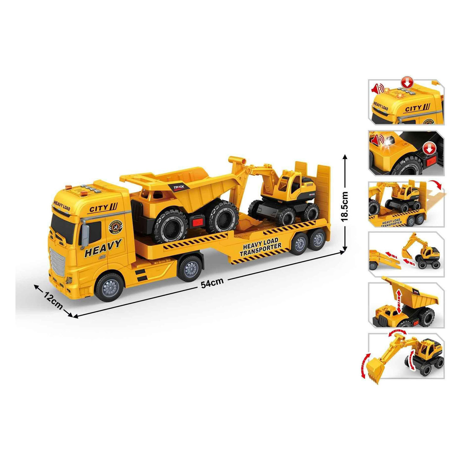 Dieplader met Dump Truck en Graafmachine - 54cm