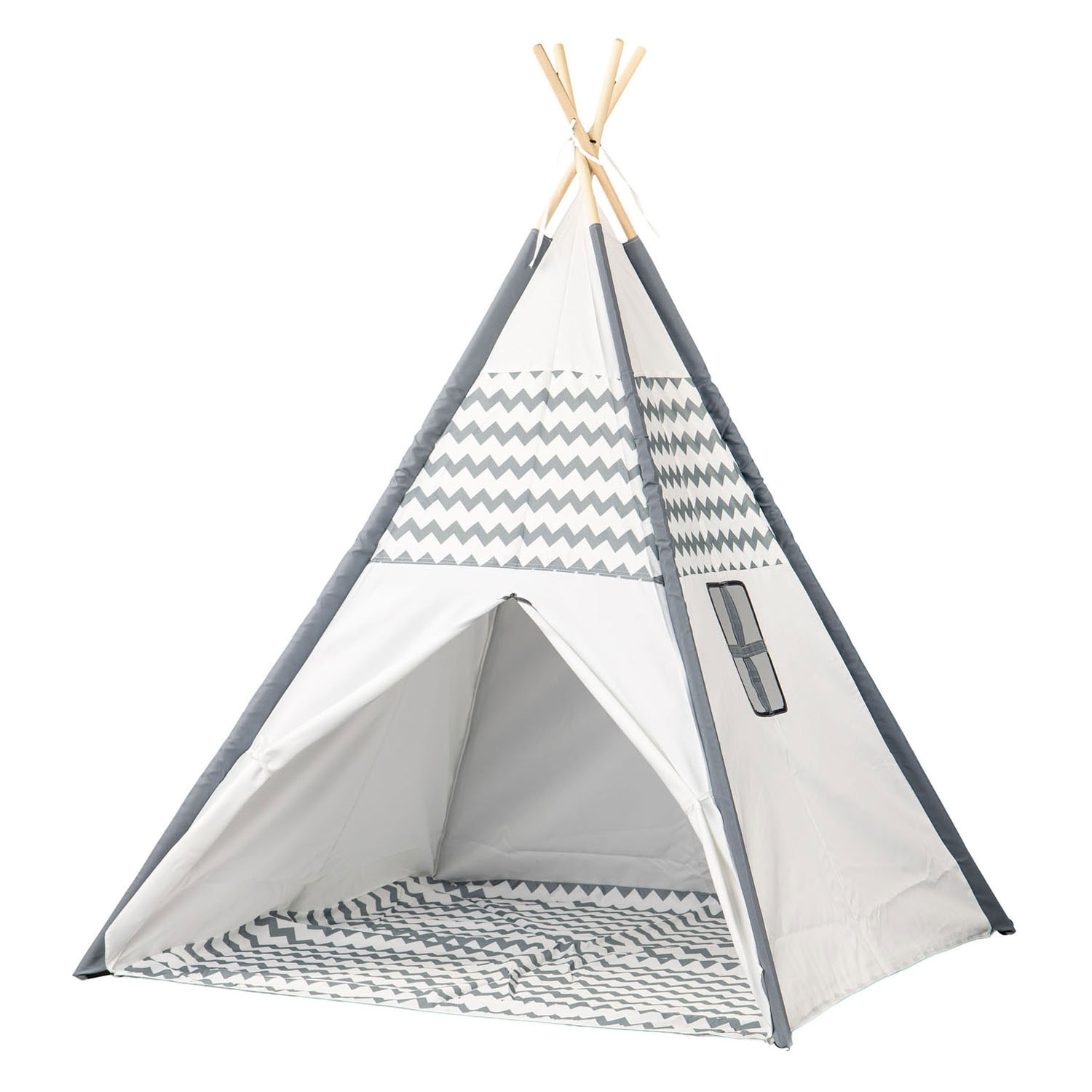 Tipi avec poteaux en bois et tapis - 120 x 120 x 150 cm
