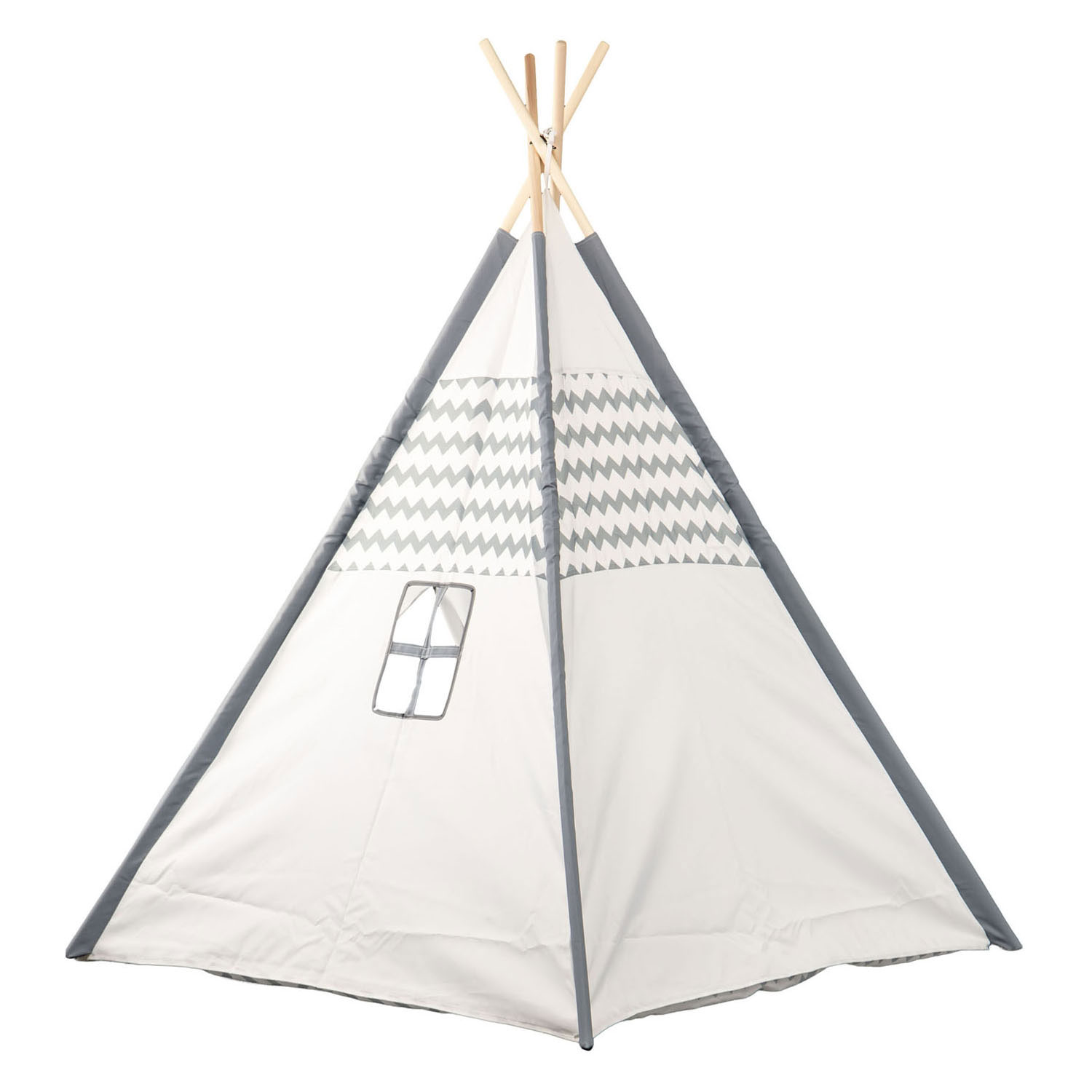 Tipi avec poteaux en bois et tapis - 120 x 120 x 150 cm