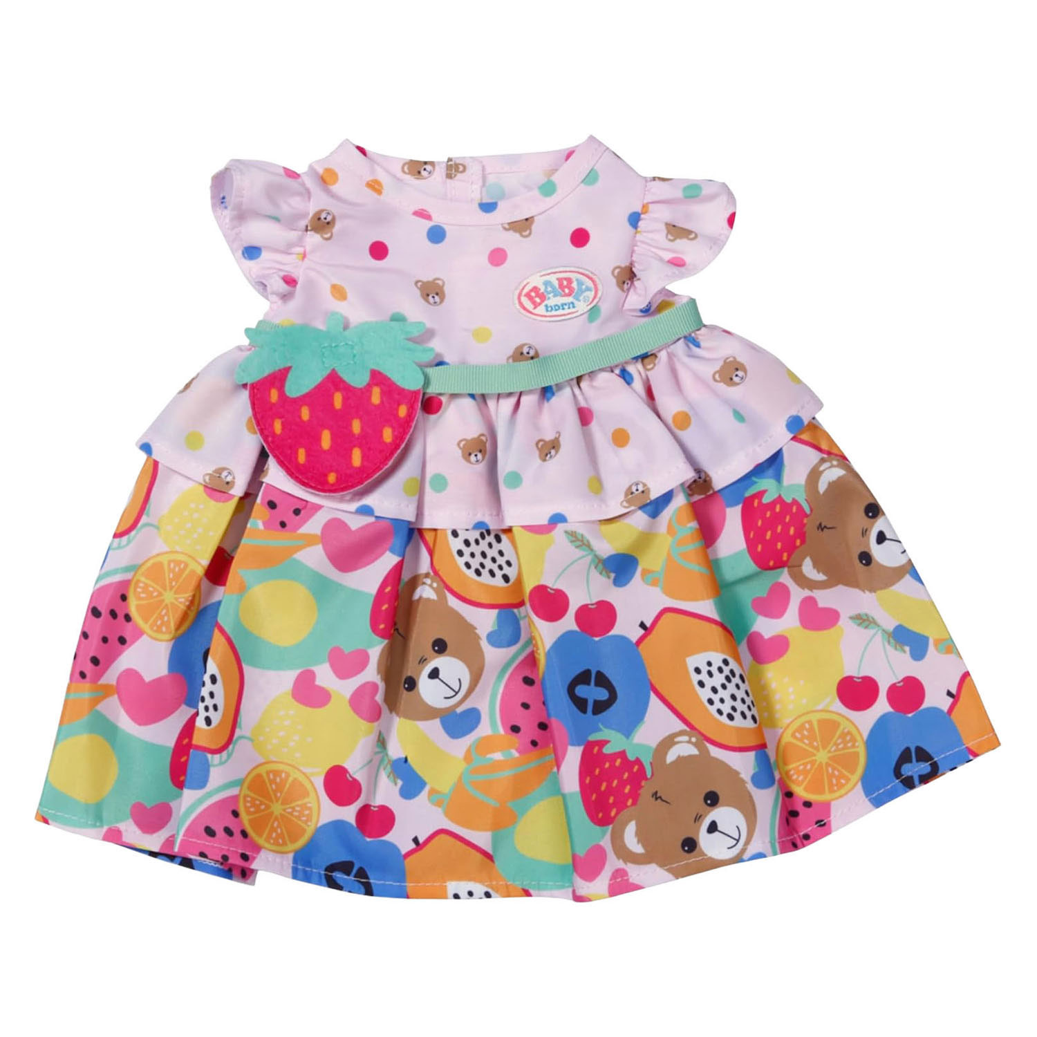 Robe BABY born Fruit avec sac à main fraise - 43 cm