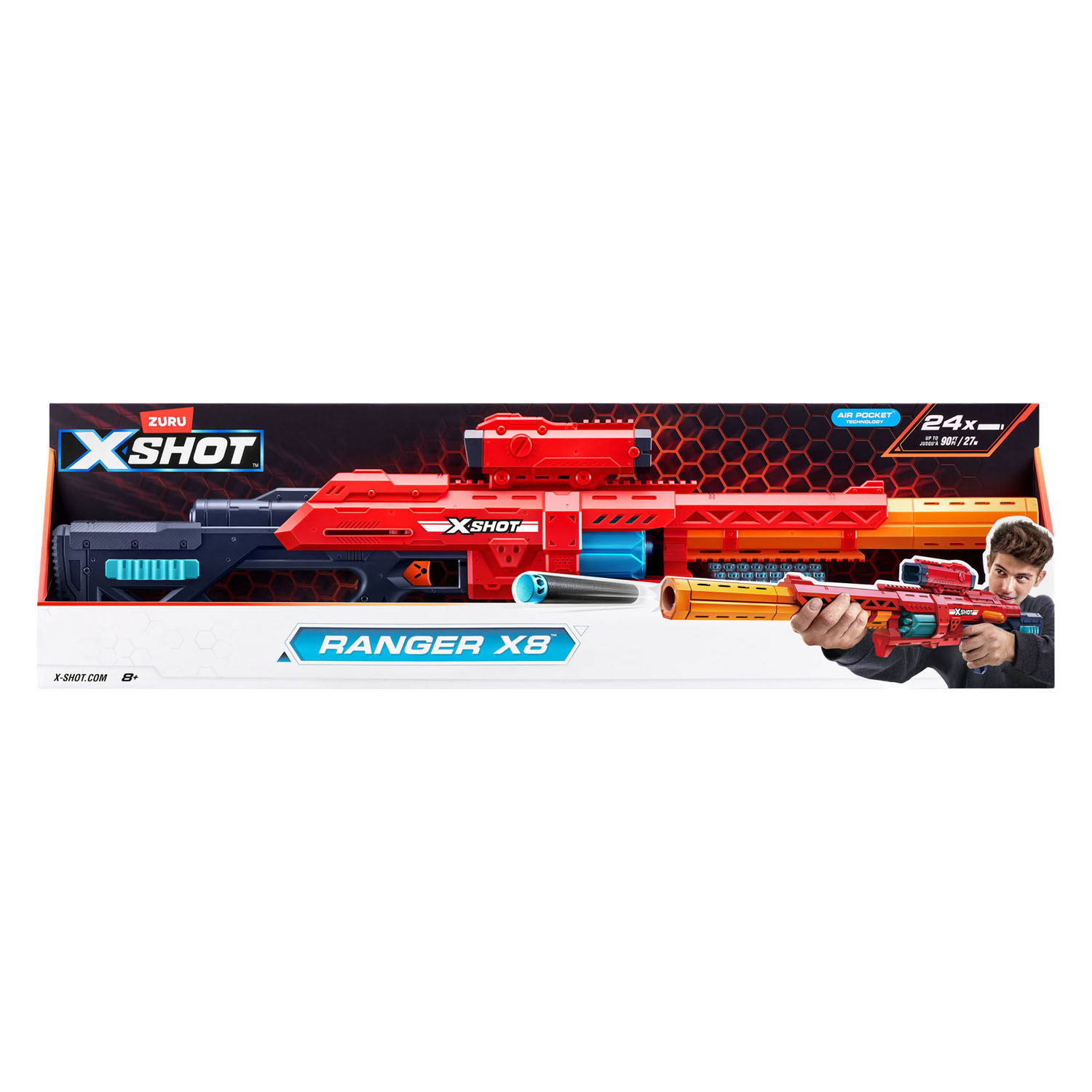 ZURU X-Shot Excel Red Range X8 Blaster mit 24 Darts
