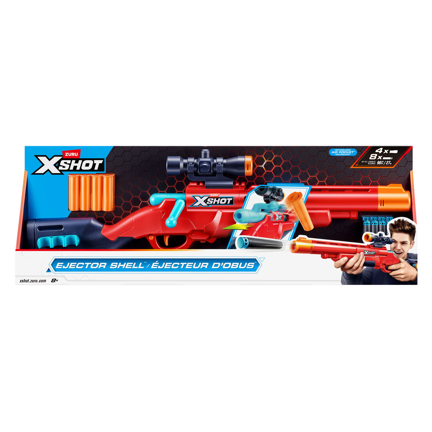 Pistolet à fléchettes ZURU X-Shot à verrou - 8 fléchettes
