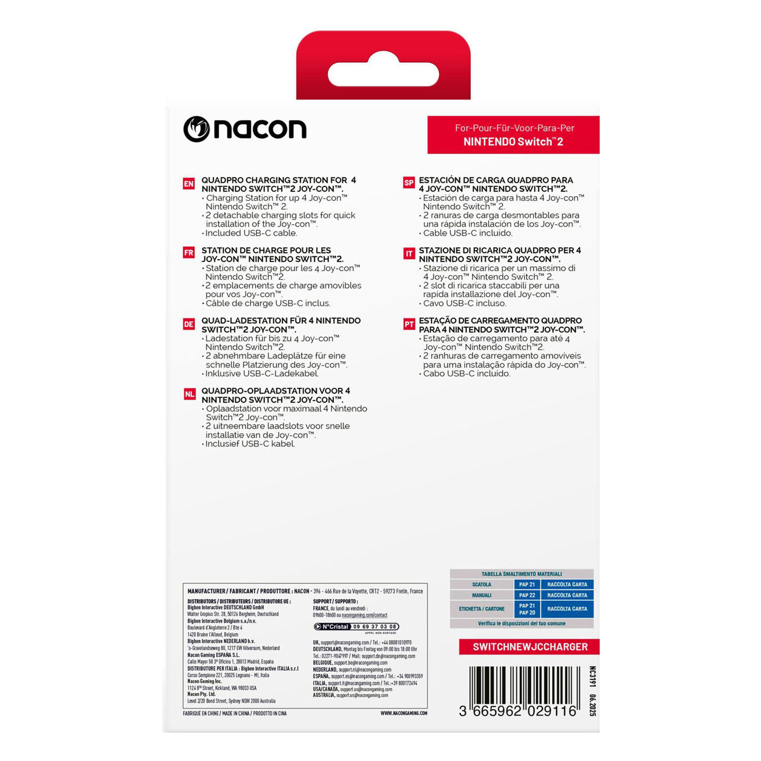 Chargeur quadruple Nacon pour Nintendo Switch 2 (4 manettes Joy-Con)