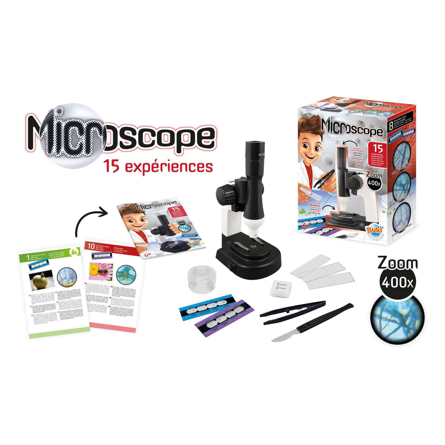 Livre de sciences : Microscope et 15 expériences