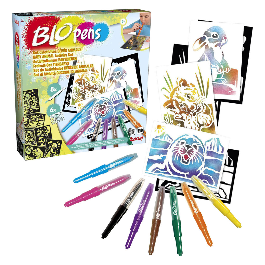 Kit de loisirs créatifs Blopens Animaux Bébés avec 8 stylos à souffler