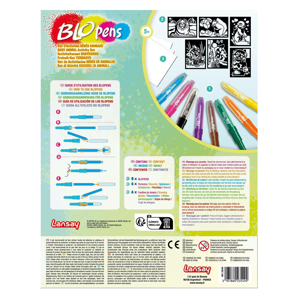 Kit de loisirs créatifs Blopens Animaux Bébés avec 8 stylos à souffler
