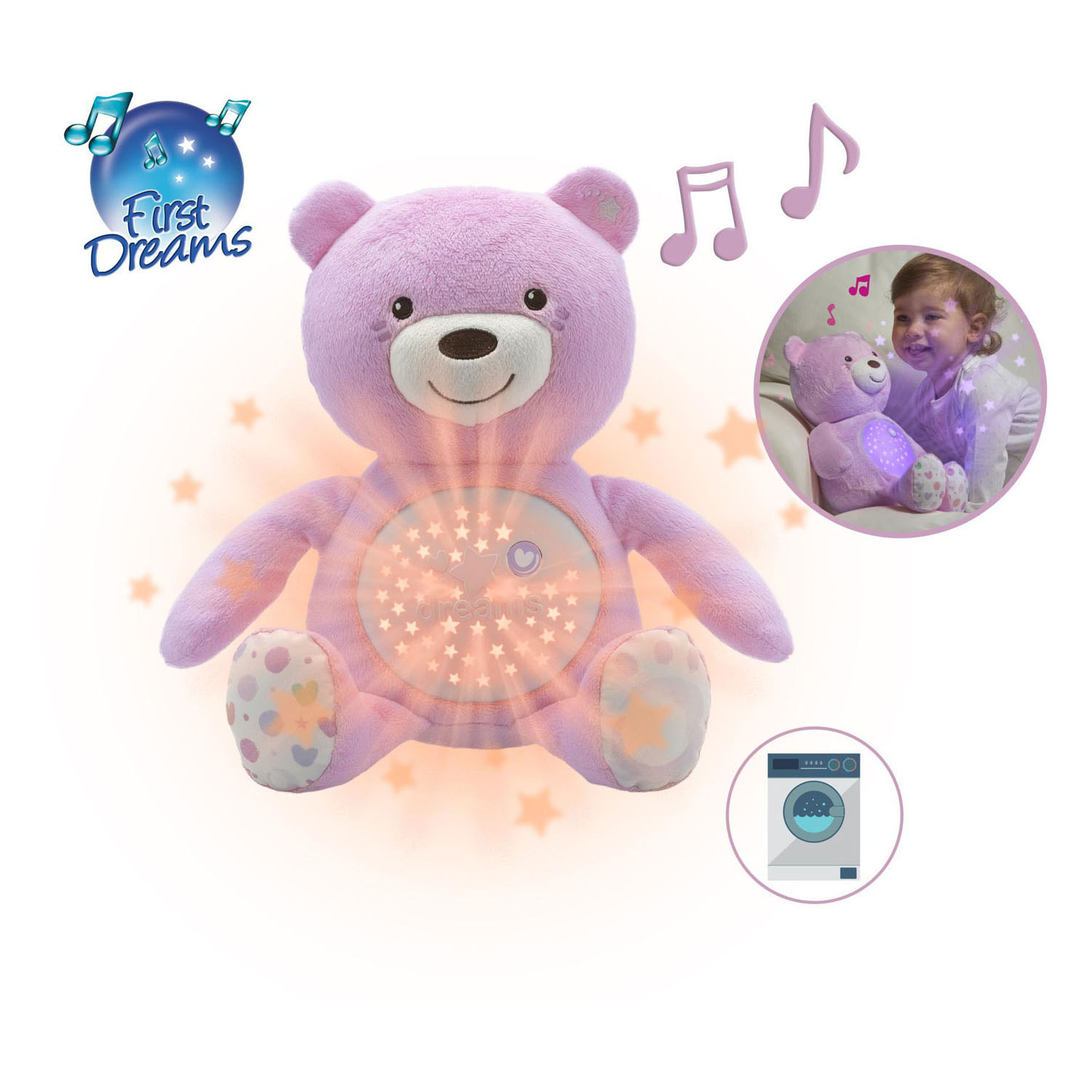 Knuffel projector Baby Bear First Dreams roze