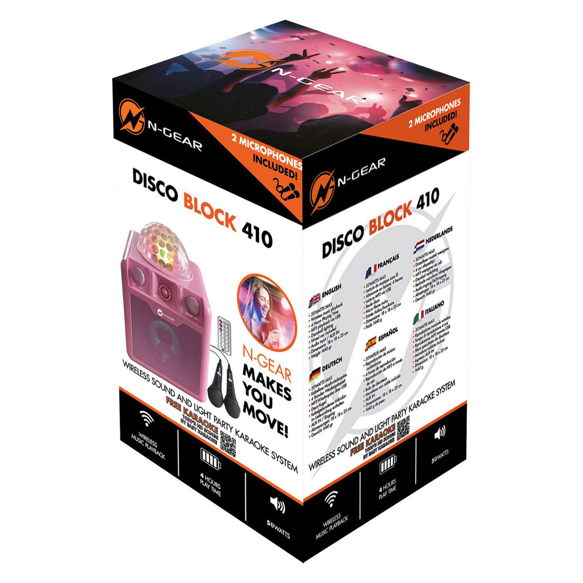 N-Gear Disco Block 410 Bluetooth Speaker Karaoke Set - Roze