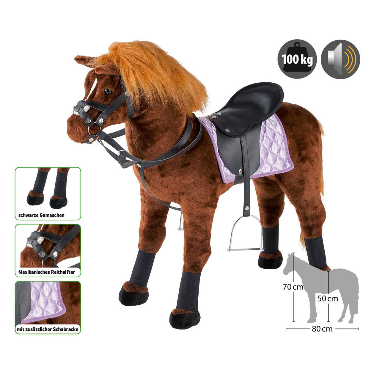 Zitpaard met Zadel en Geluid - 70cm