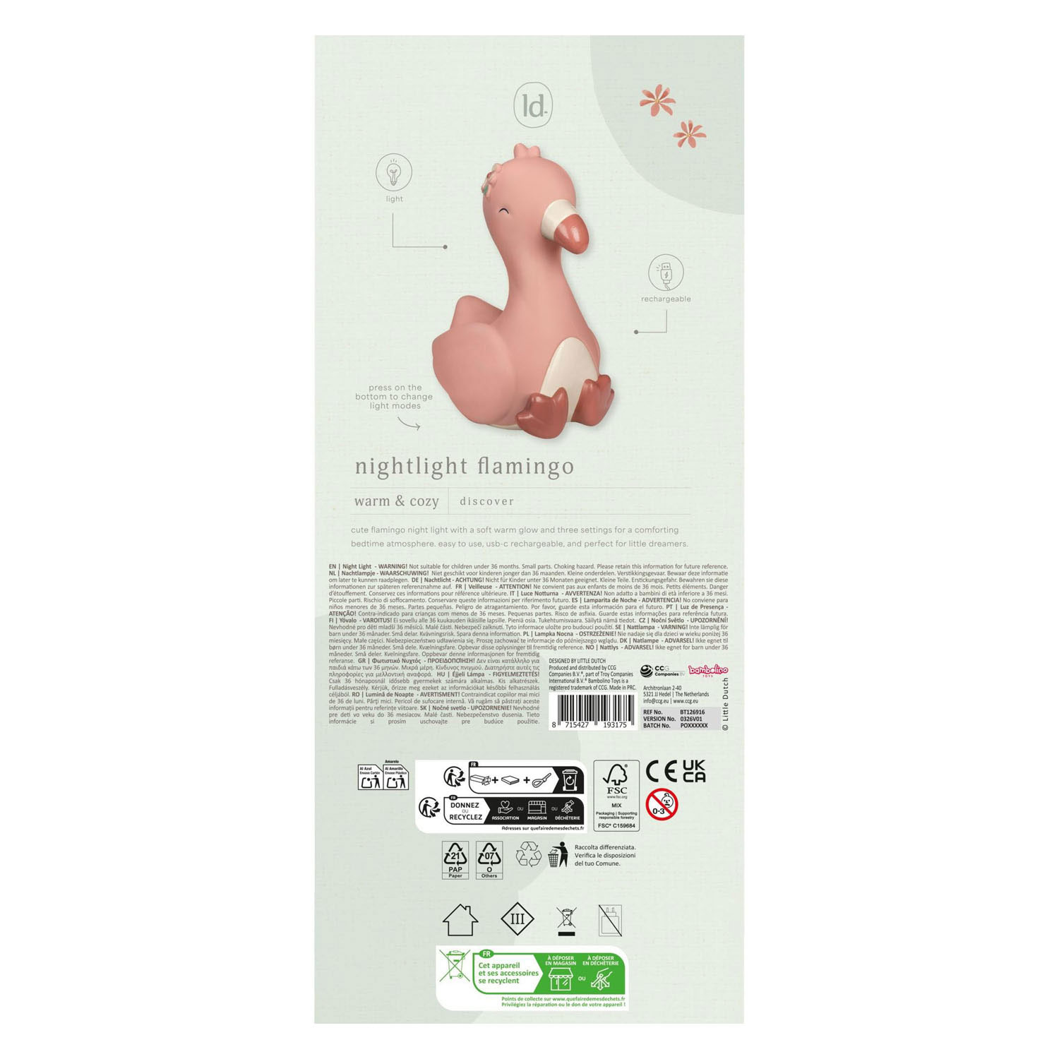 Little Dutch Safari Flamingo Oplaadbare Nachtlamp