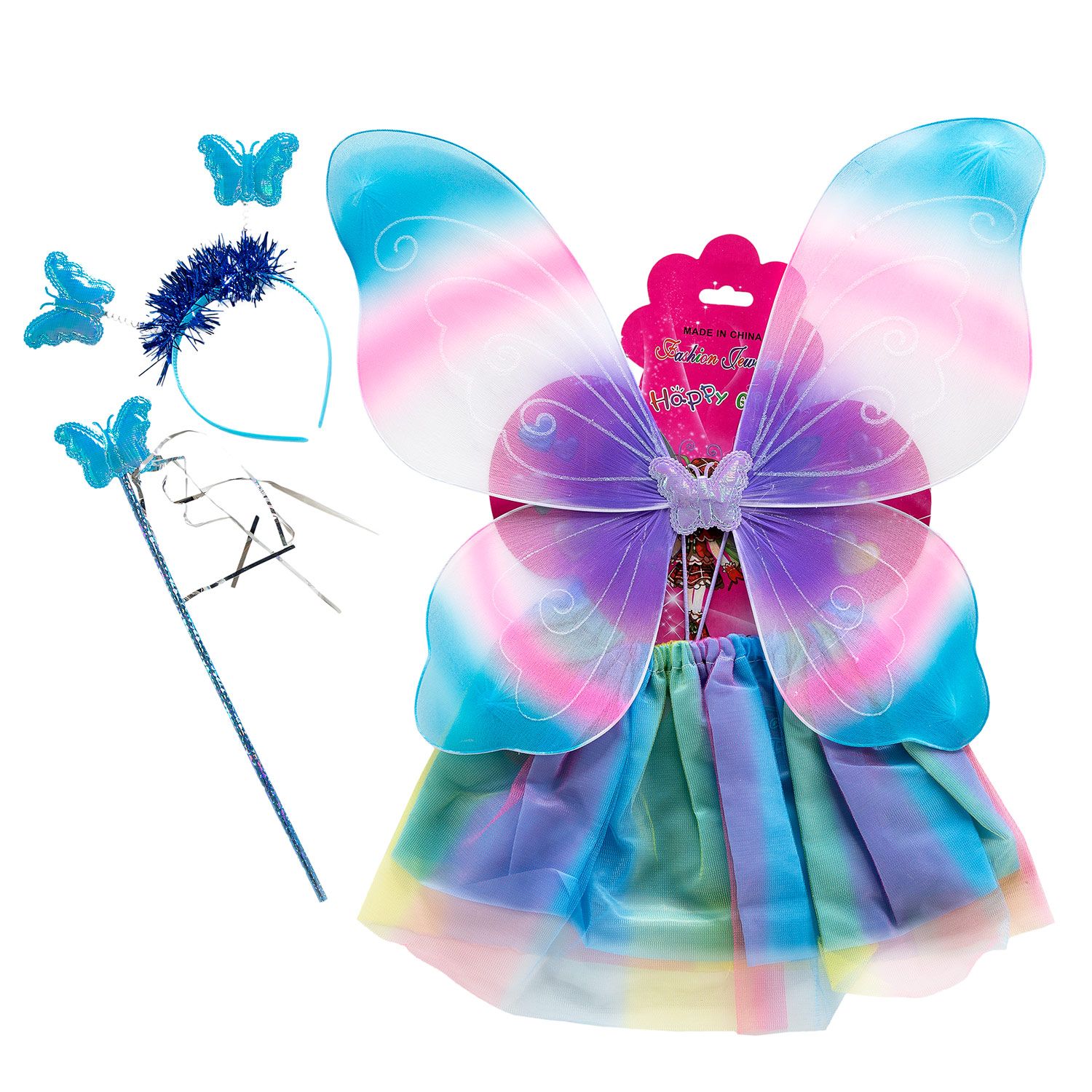 Verkleidungsset Schmetterling Blau-Lila-Pink