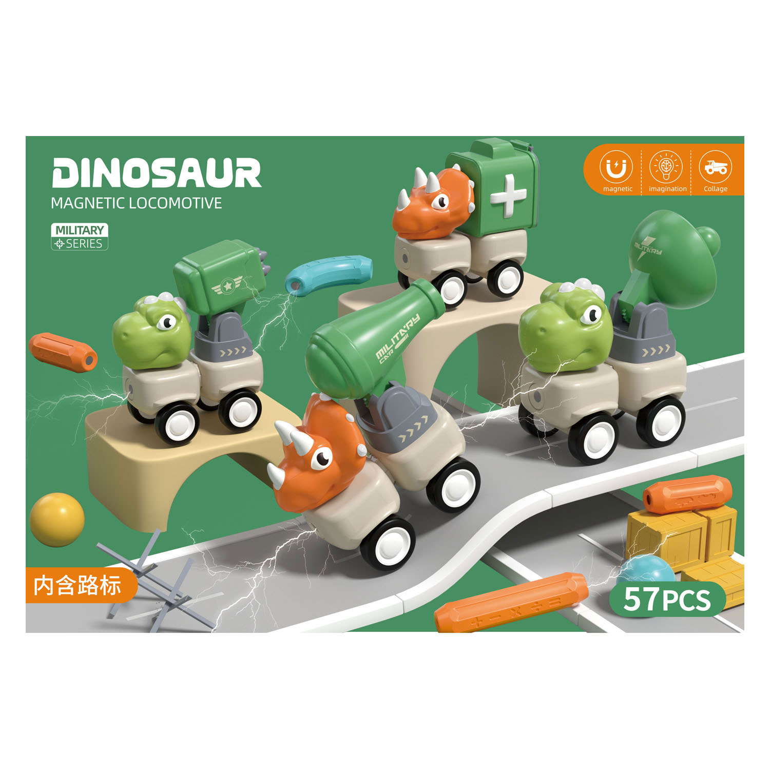 Jeu d'aimants Dino, 57 pcs.