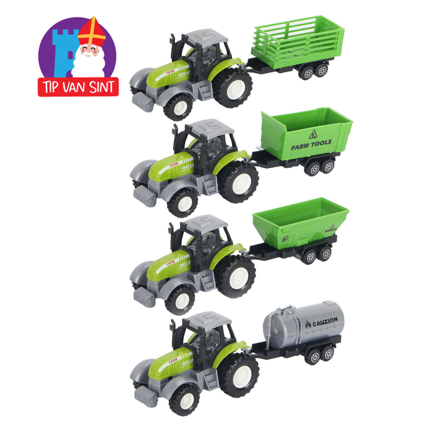 Grüner Traktor aus Druckguss mit Anhänger und Rückziehfunktion