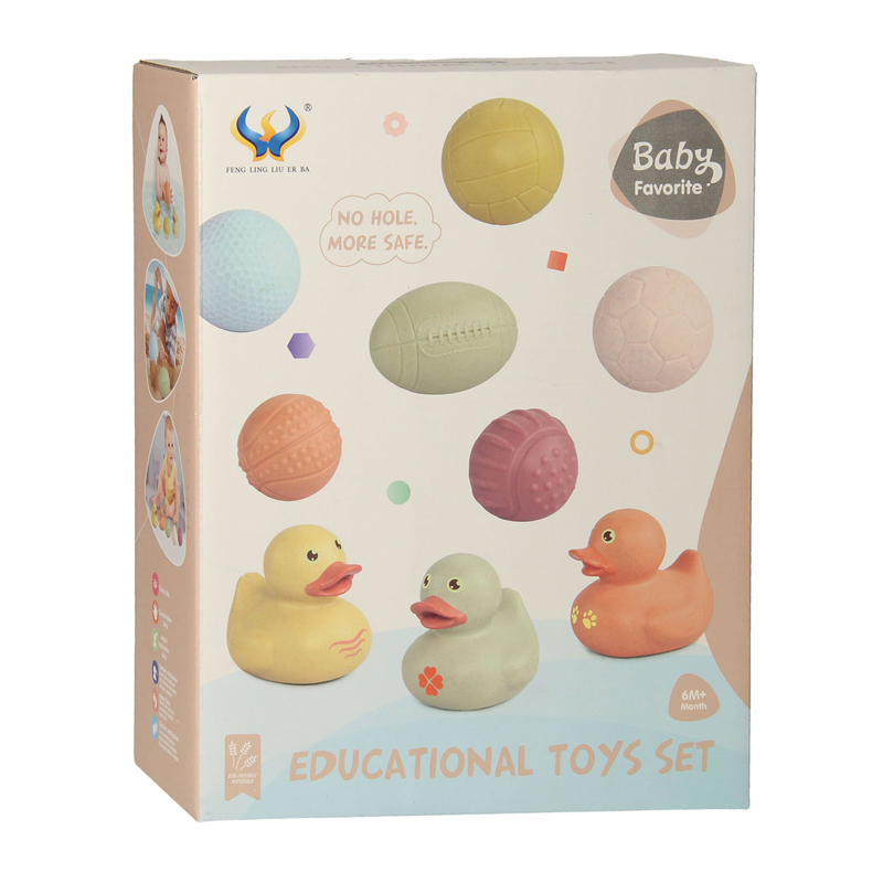 Ensemble de jouets de bain avec boules de bain sensorielles et canards en caoutchouc Pastel