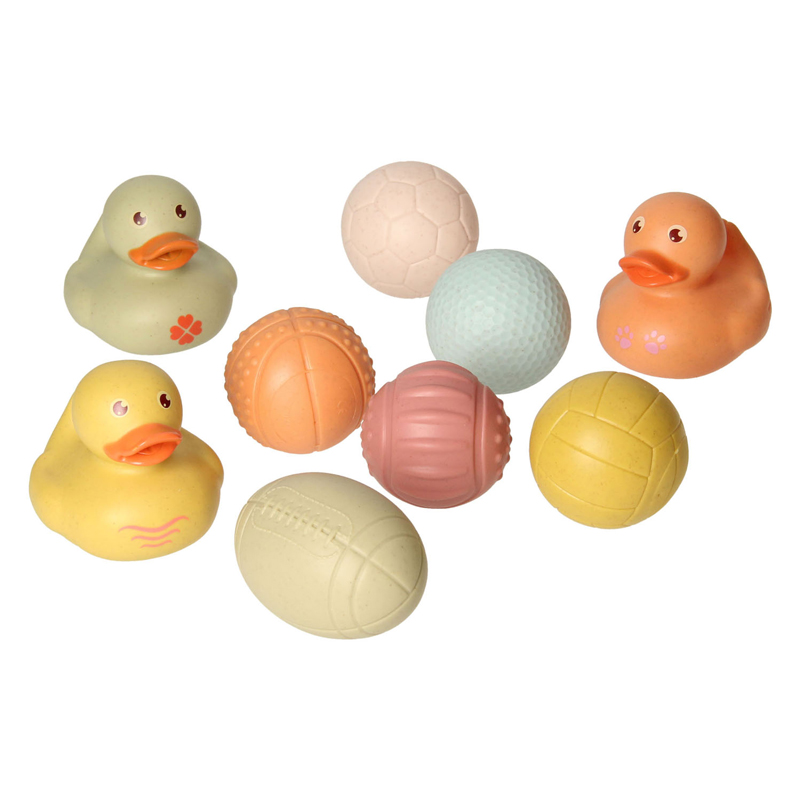 Ensemble de jouets de bain avec boules de bain sensorielles et canards en caoutchouc Pastel