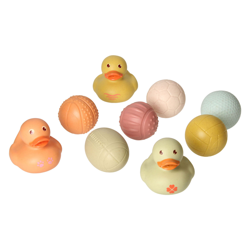 Ensemble de jouets de bain avec boules de bain sensorielles et canards en caoutchouc Pastel