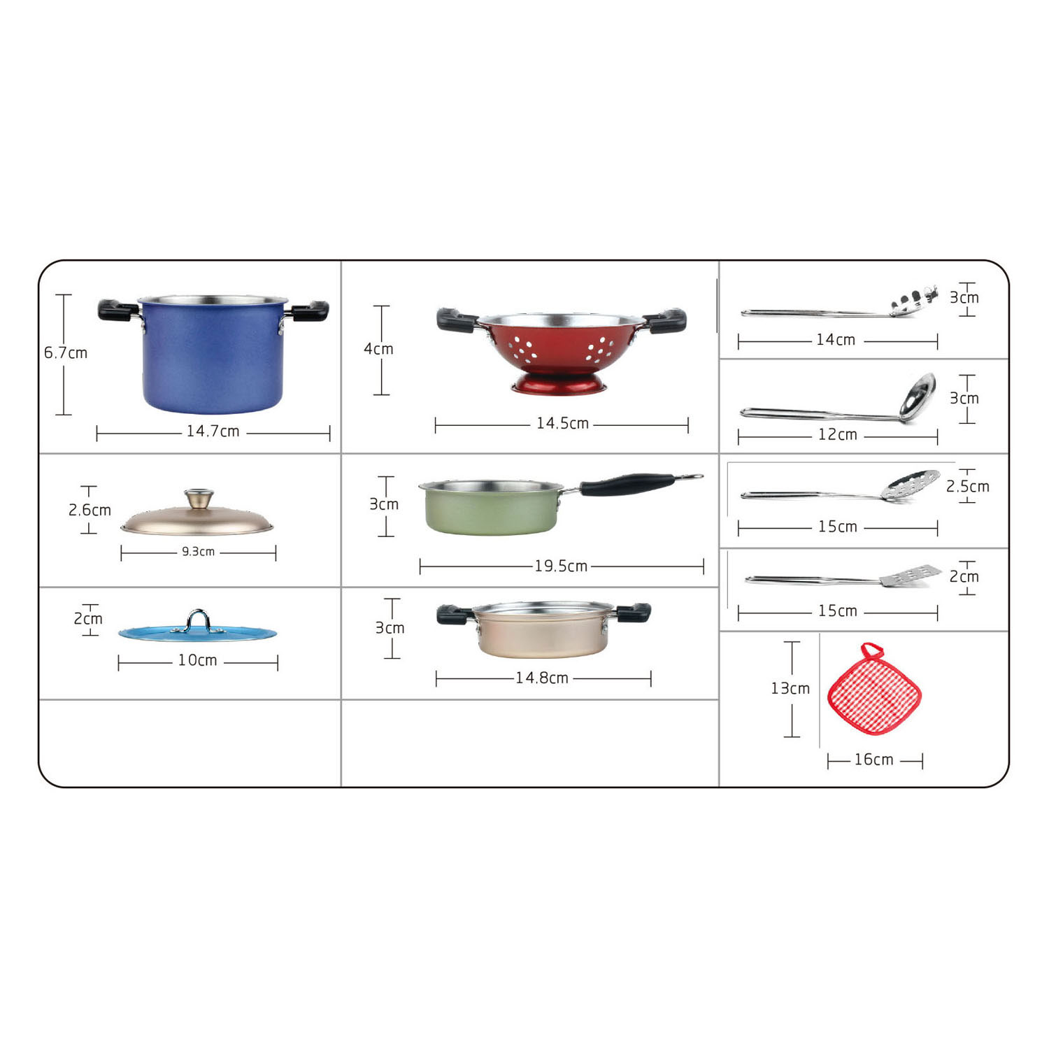 Batterie de cuisine en acier inoxydable avec accessoires, 11 pièces.