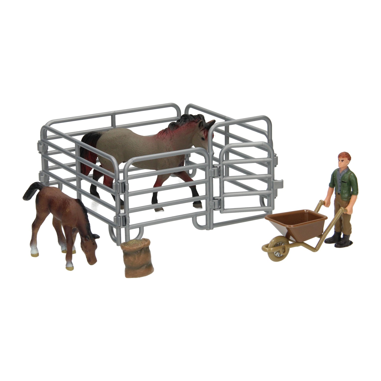 Coffret de jeu Chevaux avec gardien - Gris Marron