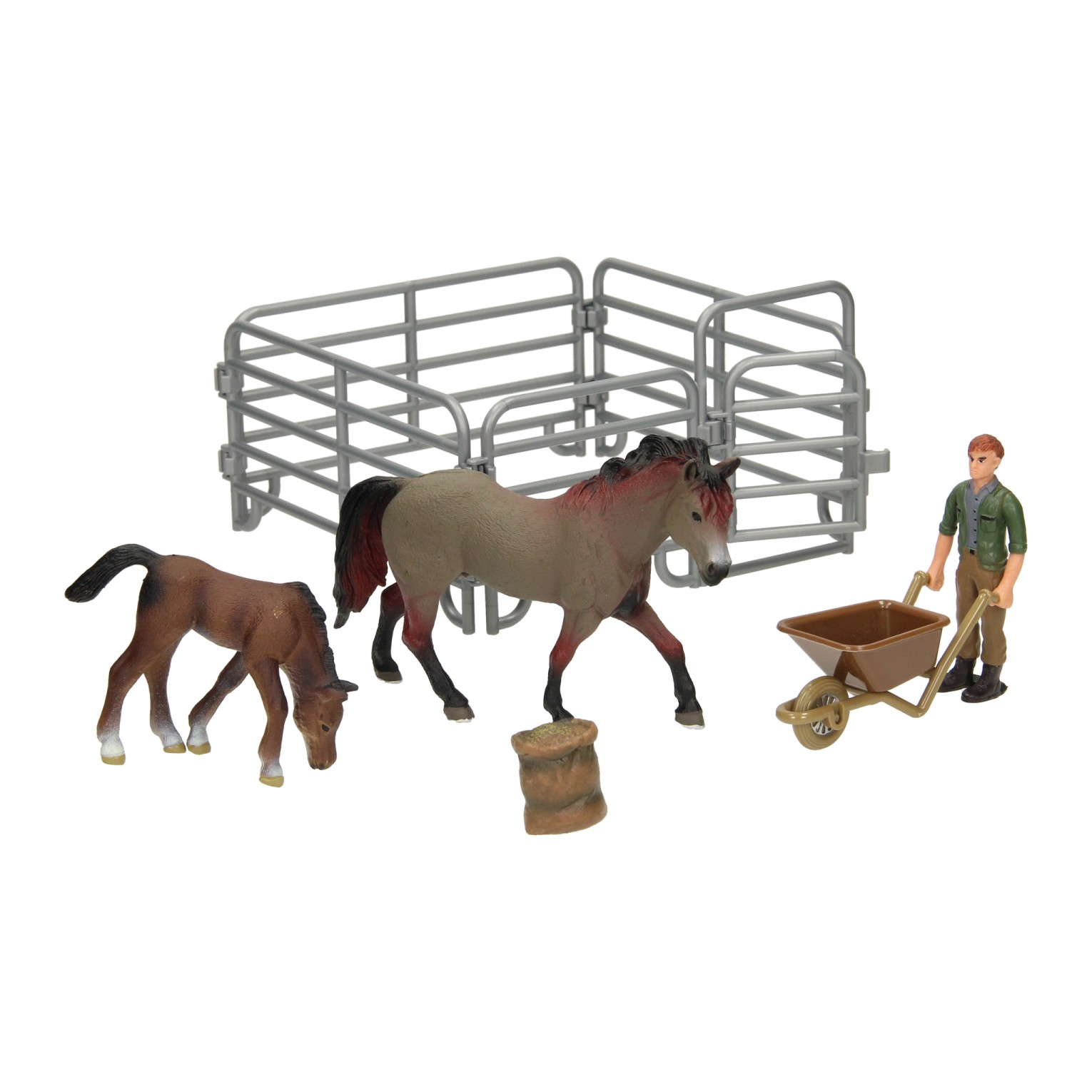 Coffret de jeu Chevaux avec gardien - Gris Marron