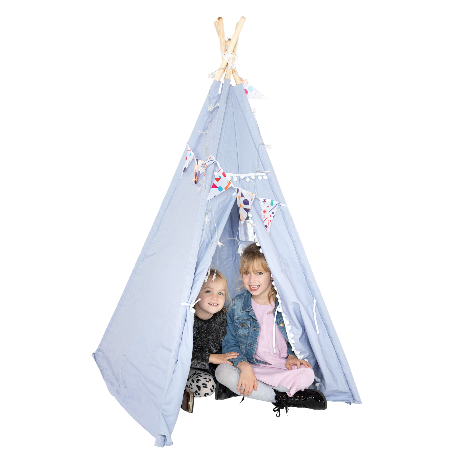 Luxe Tipi Tent Blauw met Lichtjes, 128cm