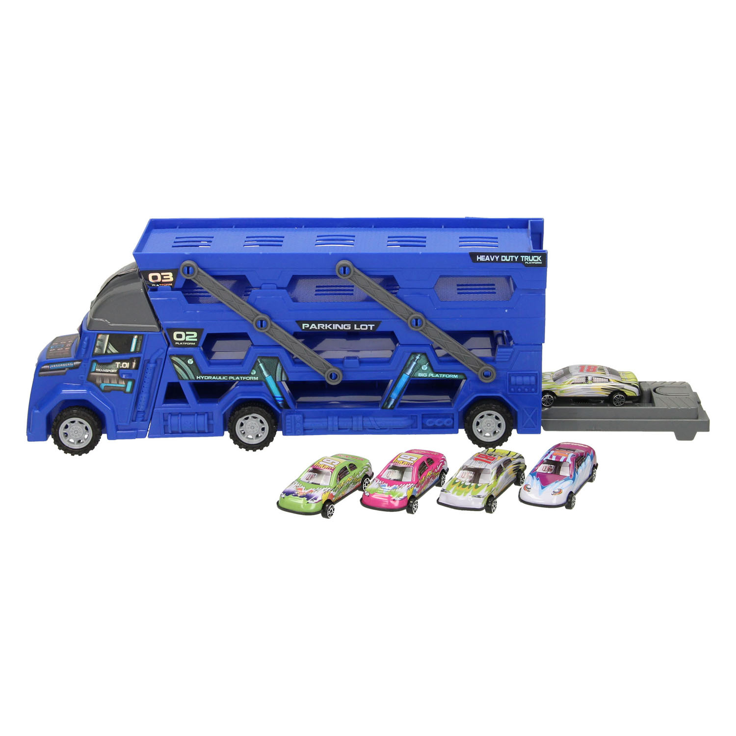 Uitklapbare Autotransporter met Afschietfunctie - Blauw